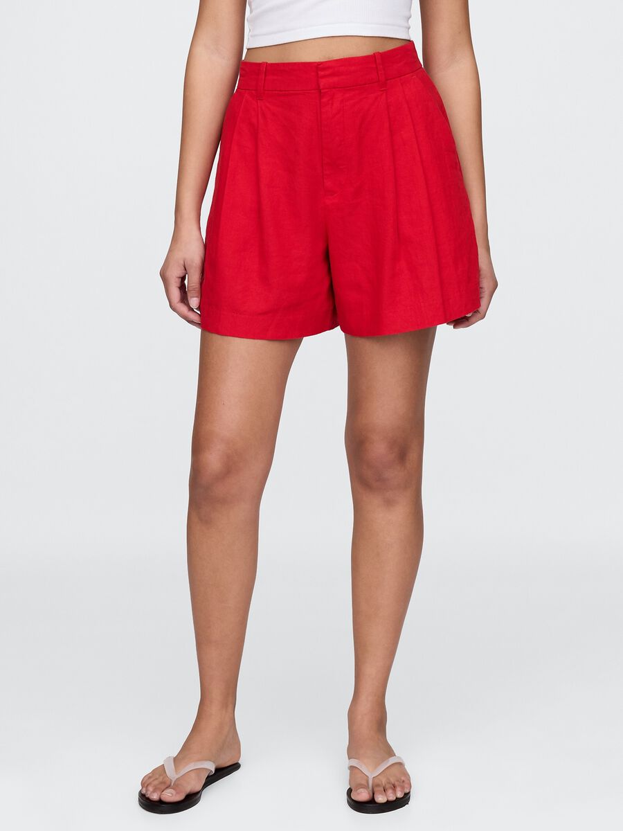 Red Gap Shorts in Linen and Viscose Woman_1