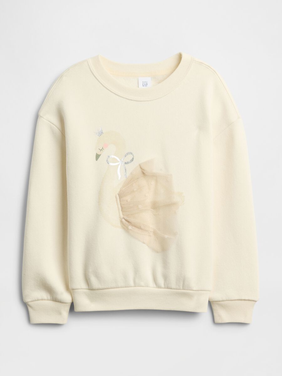 Felpa beige a girocollo con motivo cigno Bambina_0
