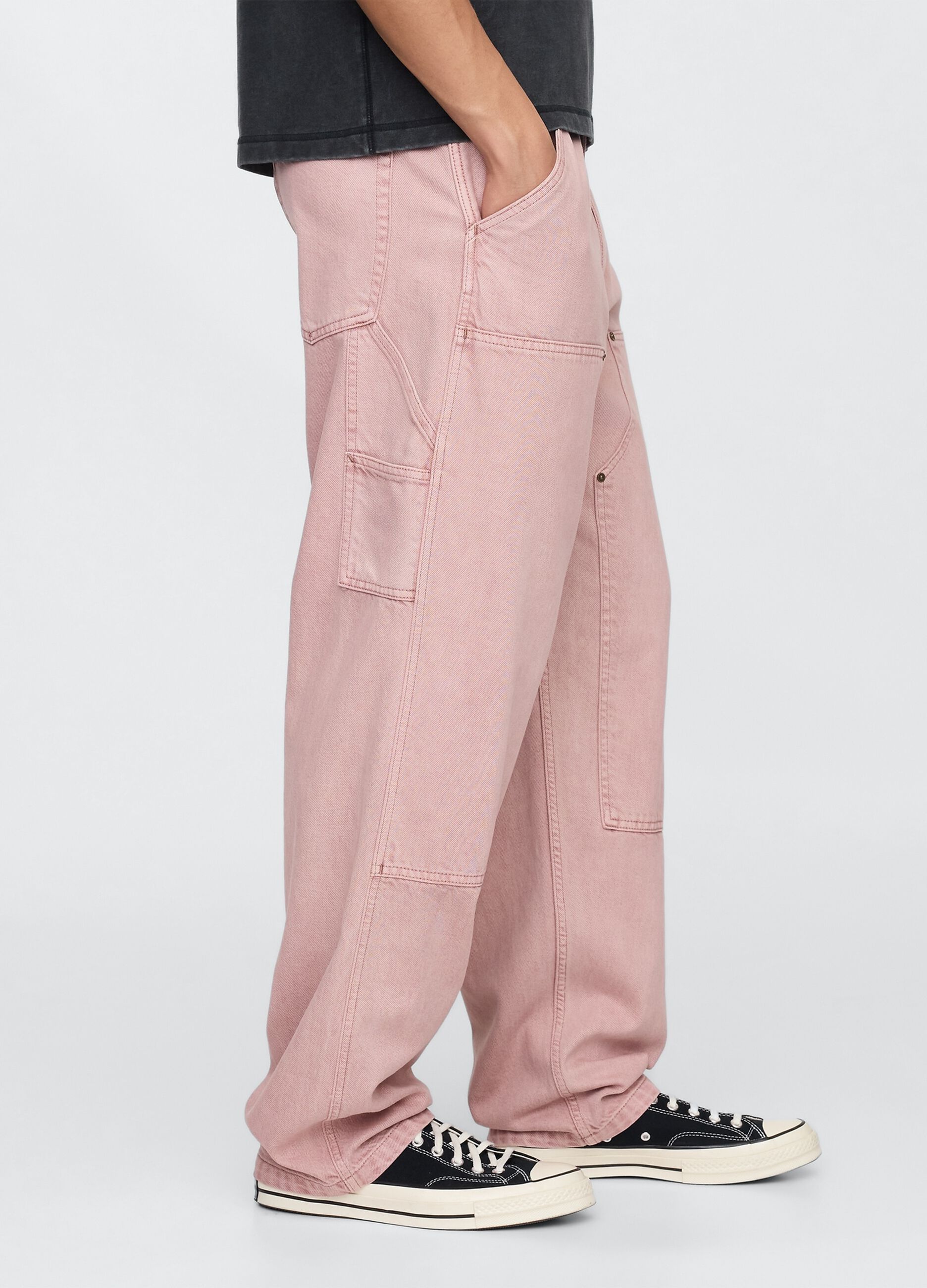 Pantaloni cargo rosa con tasche alla francese_3