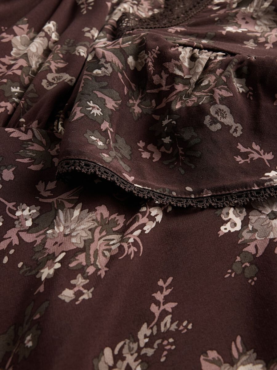 Vestito marrone in pura viscosa con stampa floreale Donna_7