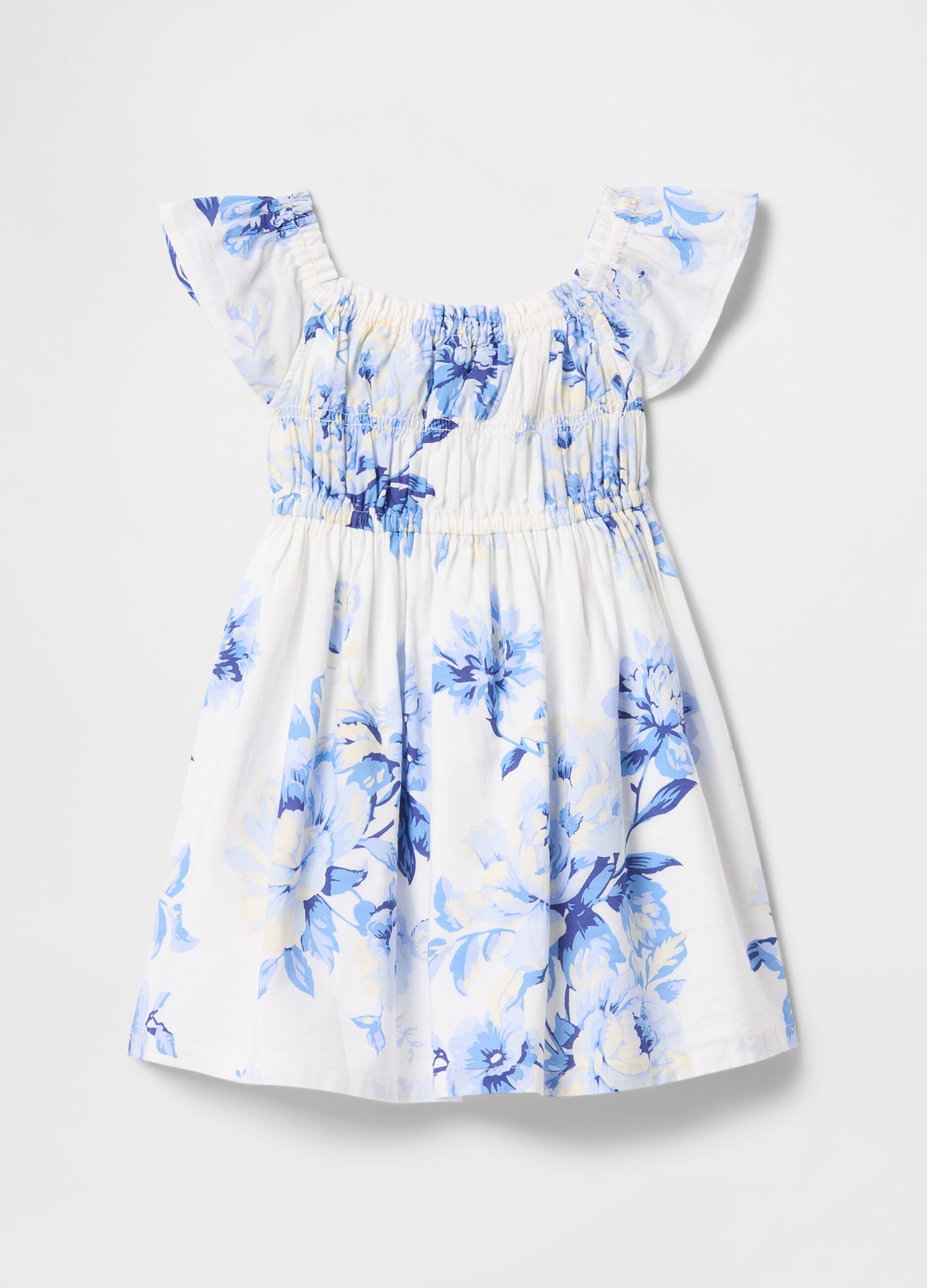 Vestito estivo con stampa floreale bianca e blu_1