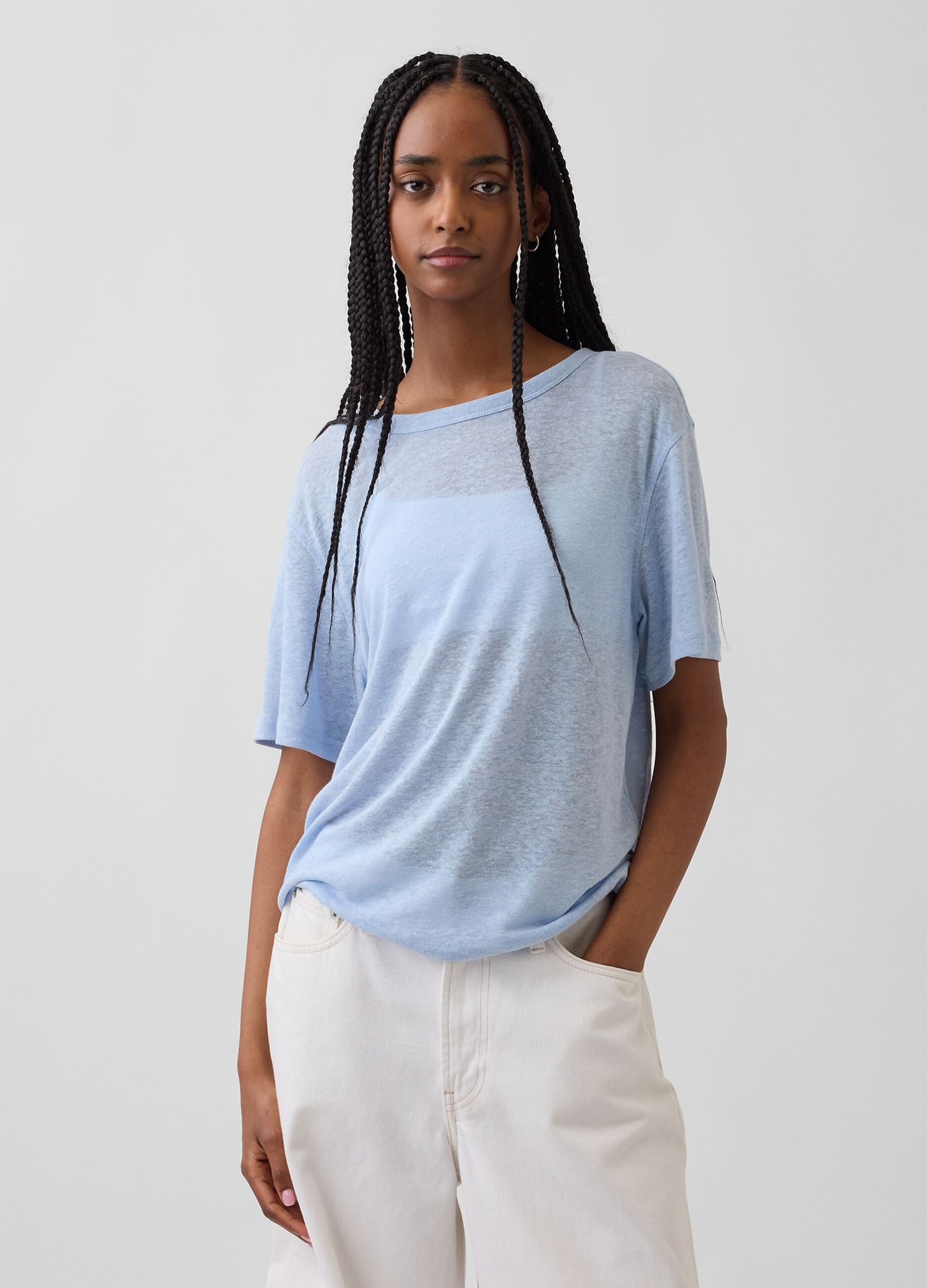 T-shirt a maniche corte in misto lino