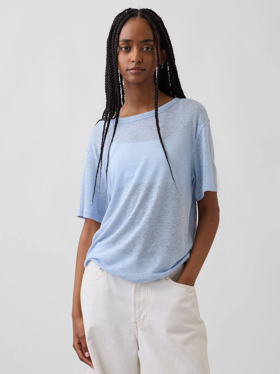 T-shirt a maniche corte in misto lino Donna_0