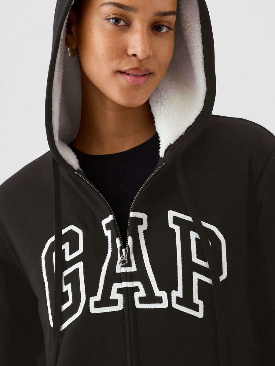 Full-zip con interno in sherpa e ricamo logo Donna_3