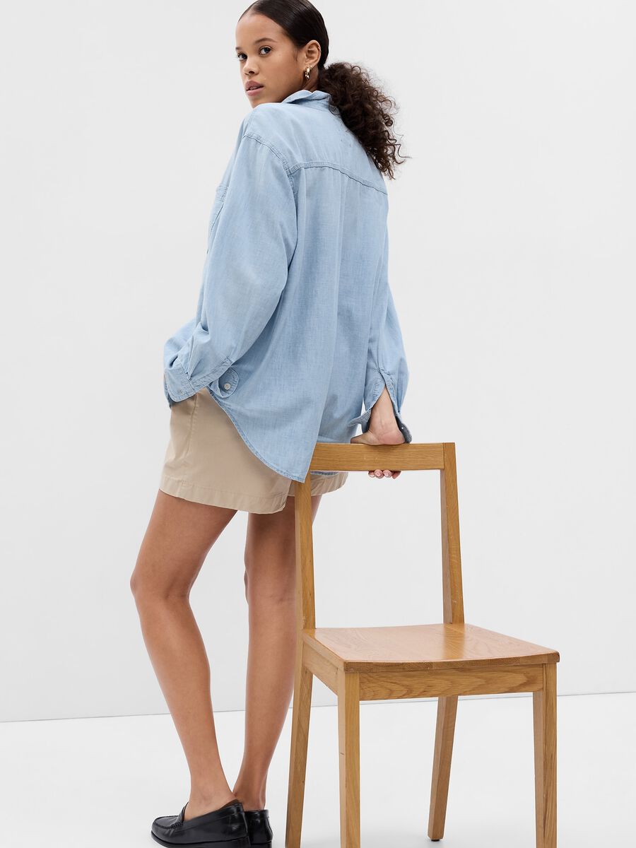 Oversized shirt in denim with pockets Woman_1