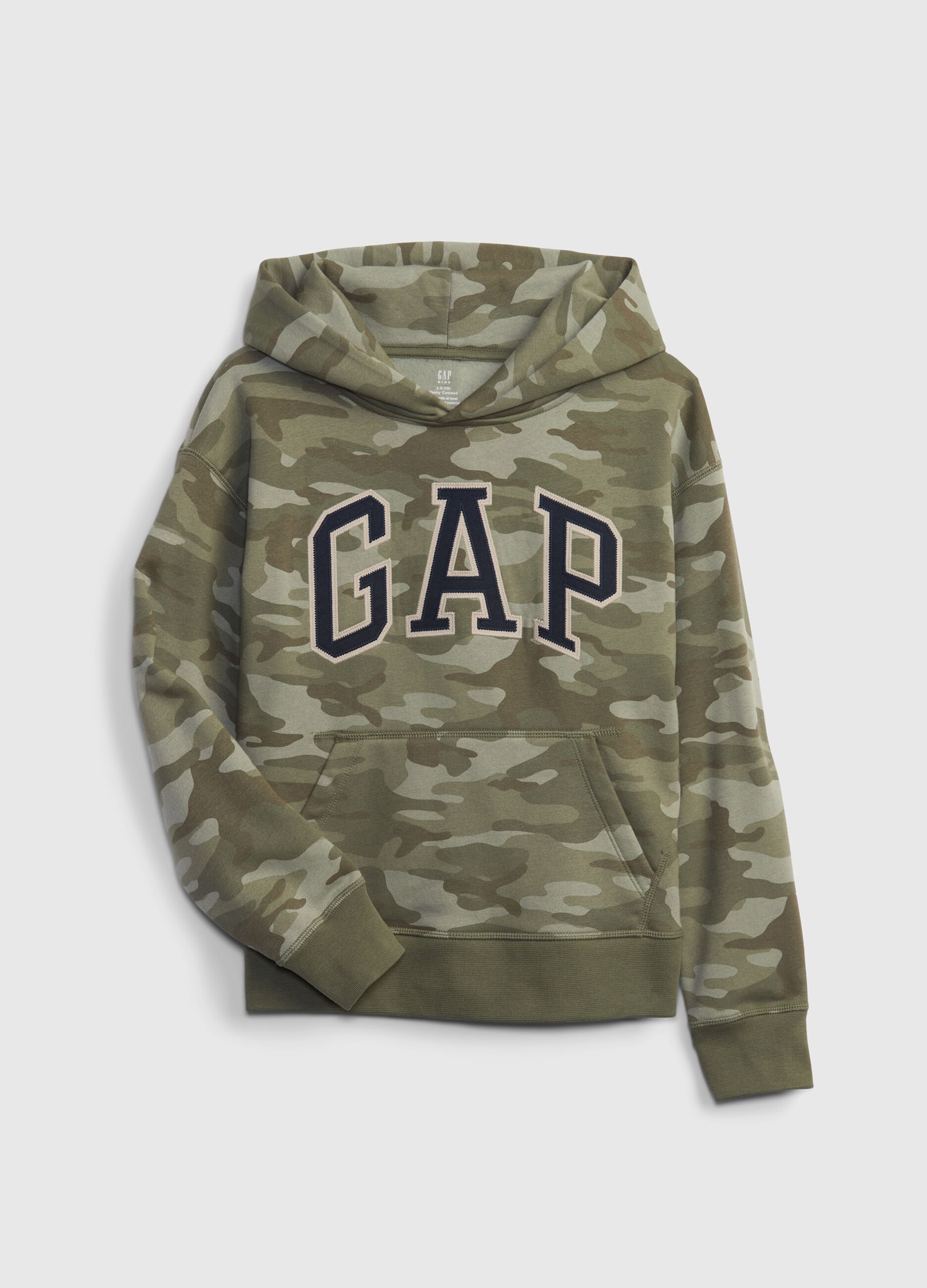 Felpa camouflage con cappuccio e patch logo 