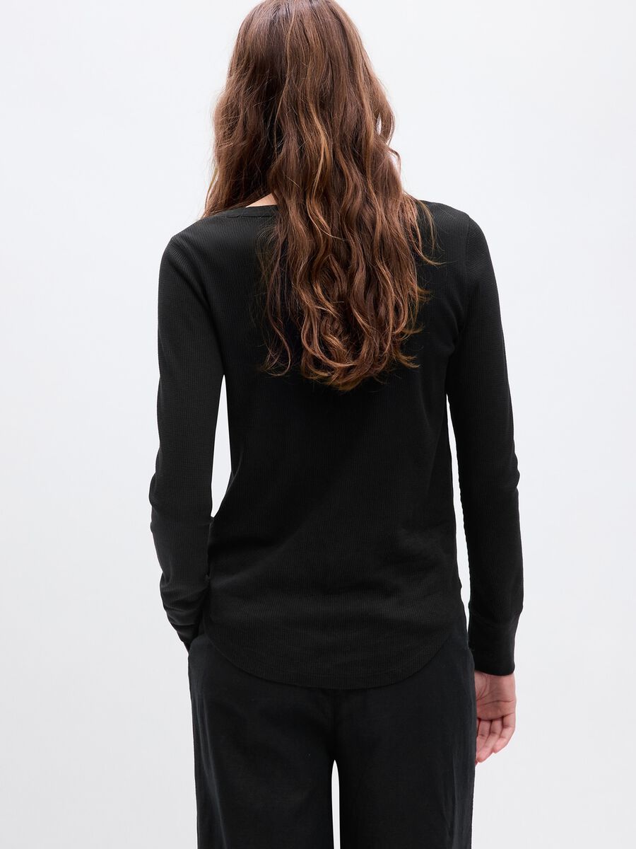 Long-sleeve t-shirt with microwaffle texture Woman_1