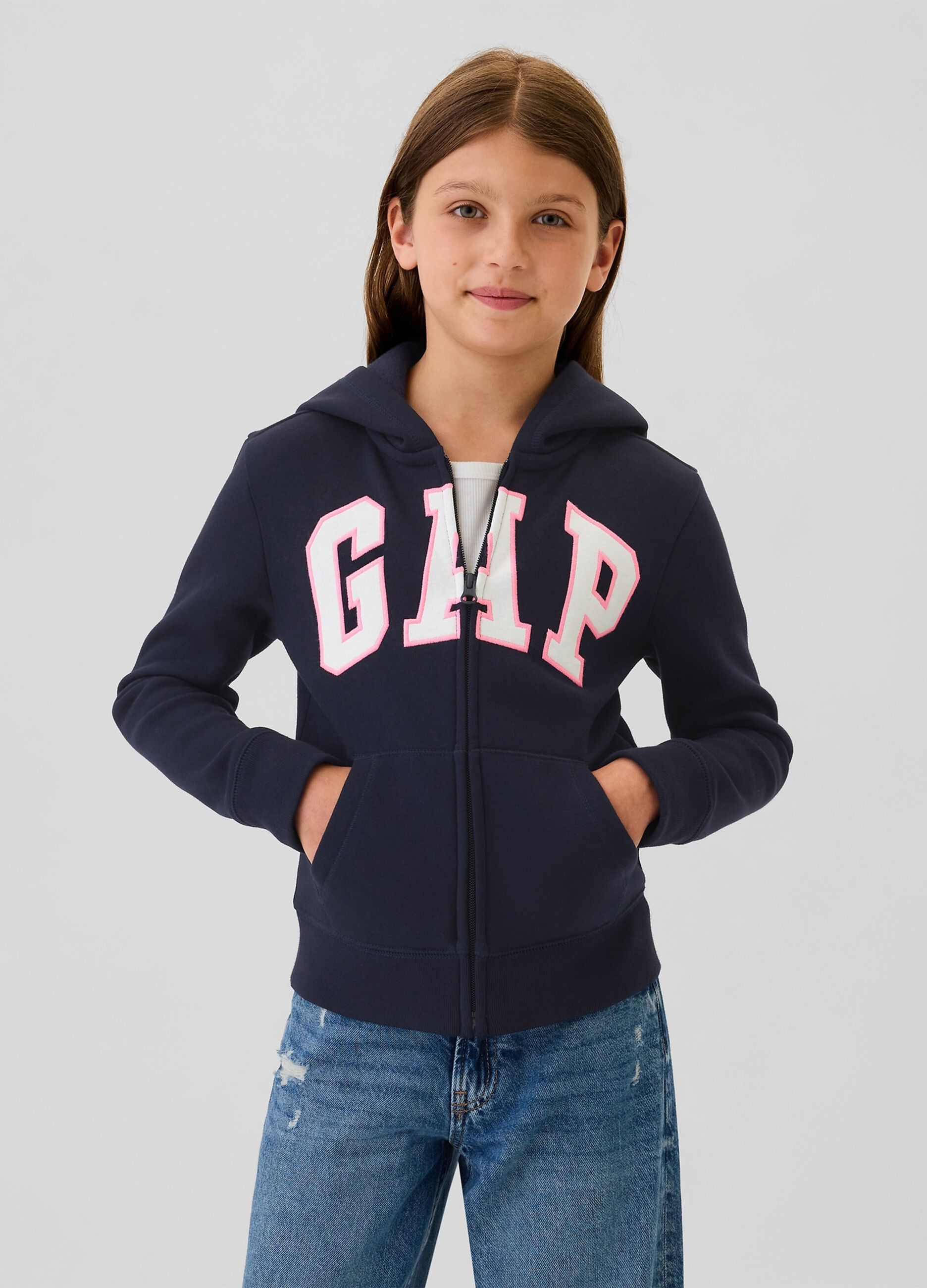 Full-zip con cappuccio e ricamo logo 