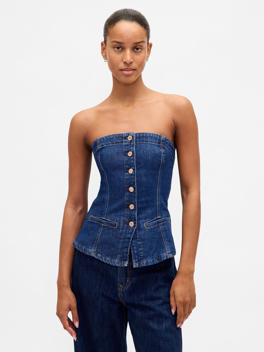 Gilet denim elasticizzato con bottoni Donna_0