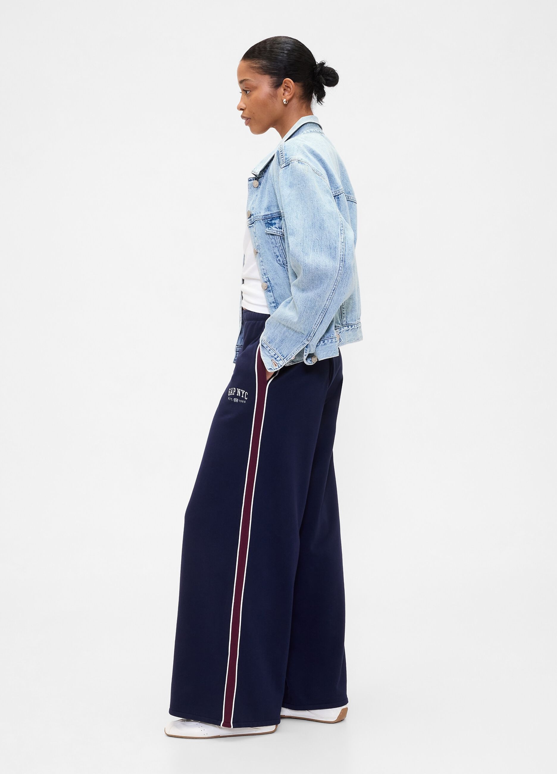 Pantaloni blu palazzo in misto cotone_3