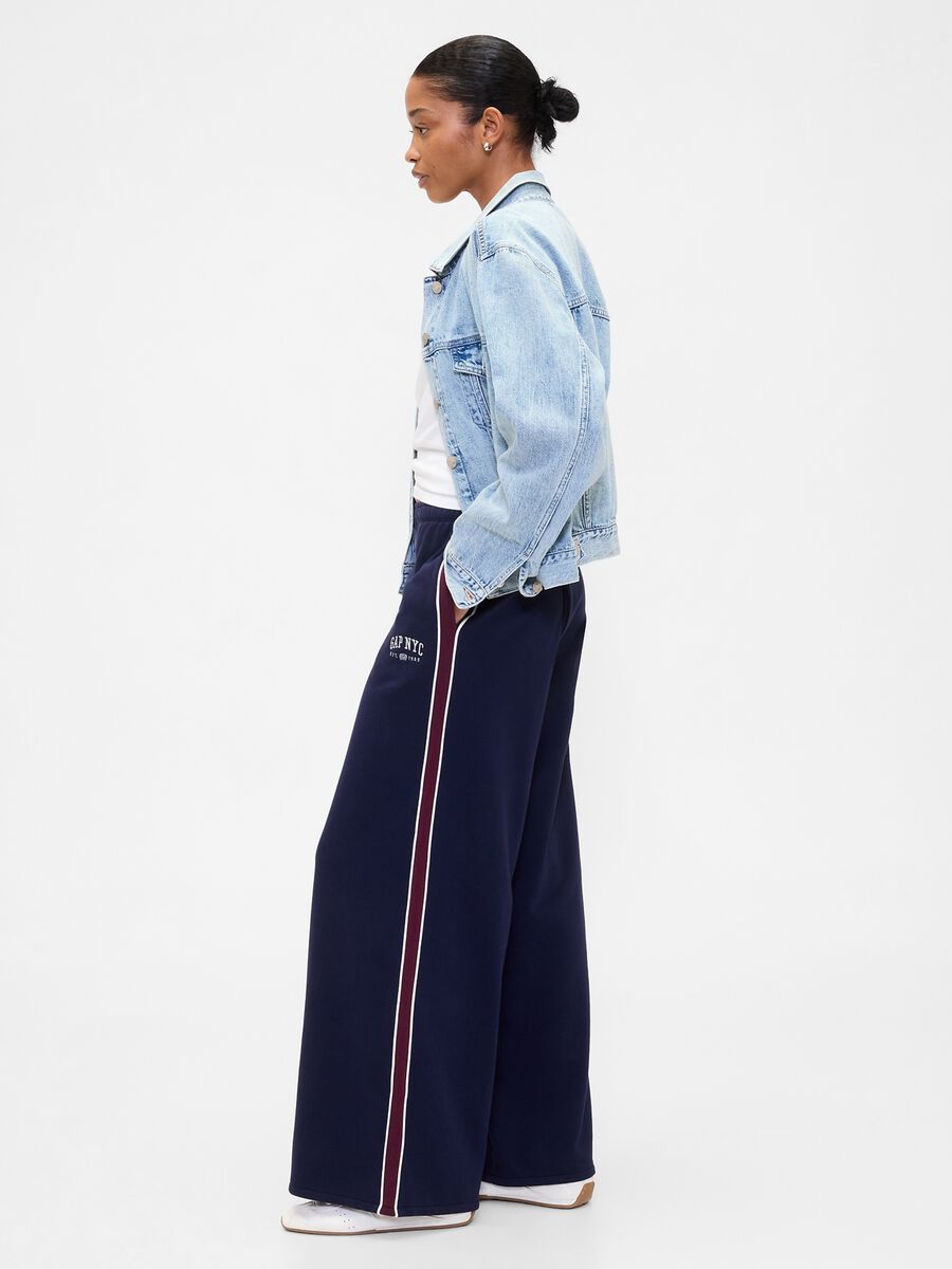 Pantaloni blu palazzo in misto cotone Donna_3