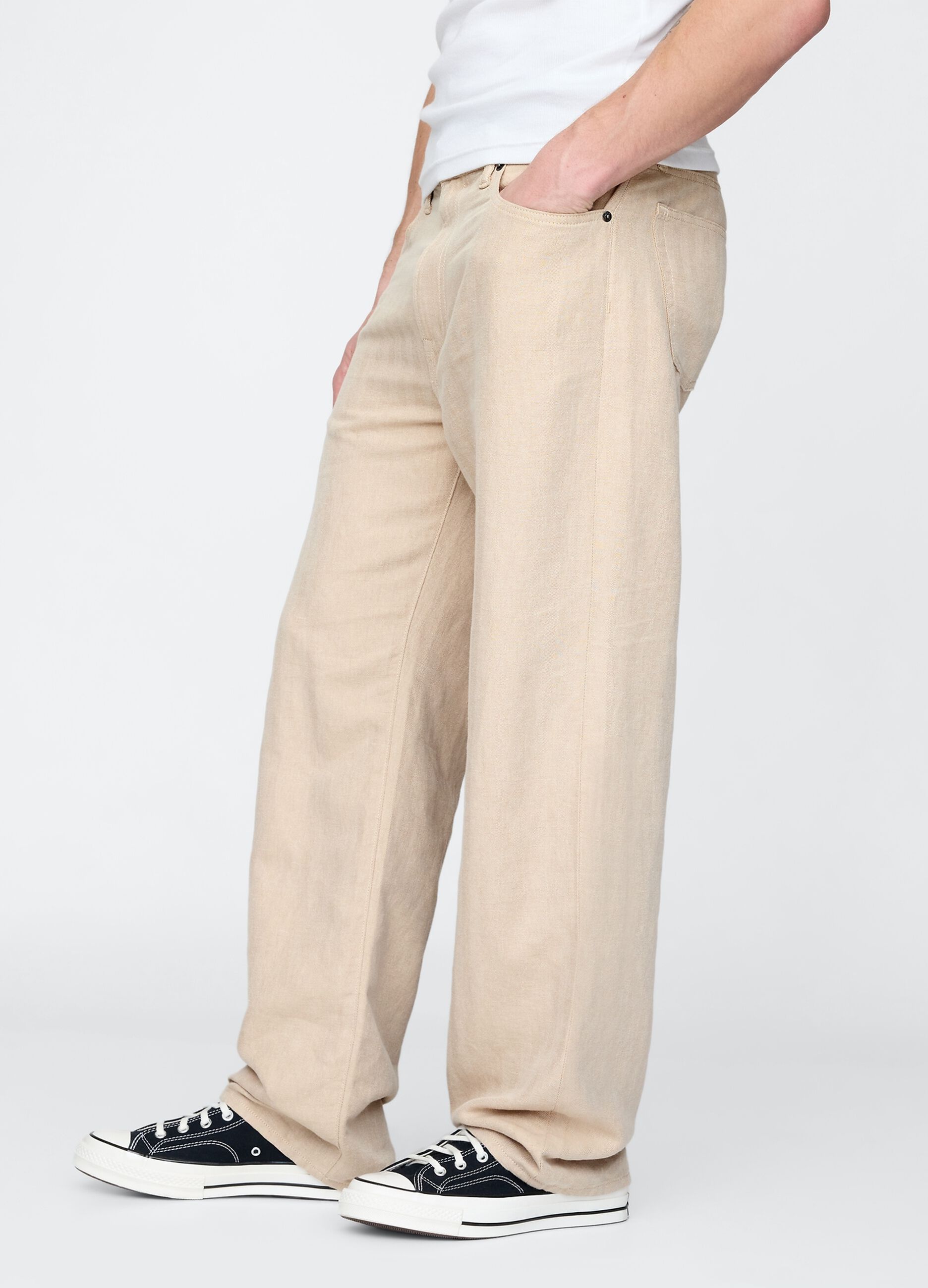 Pantaloni larghi in lino beige_3