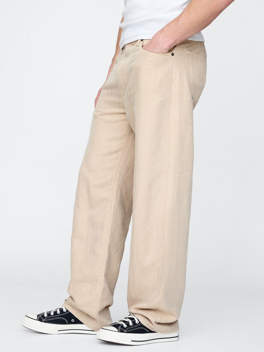Pantaloni larghi in lino beige Man_3