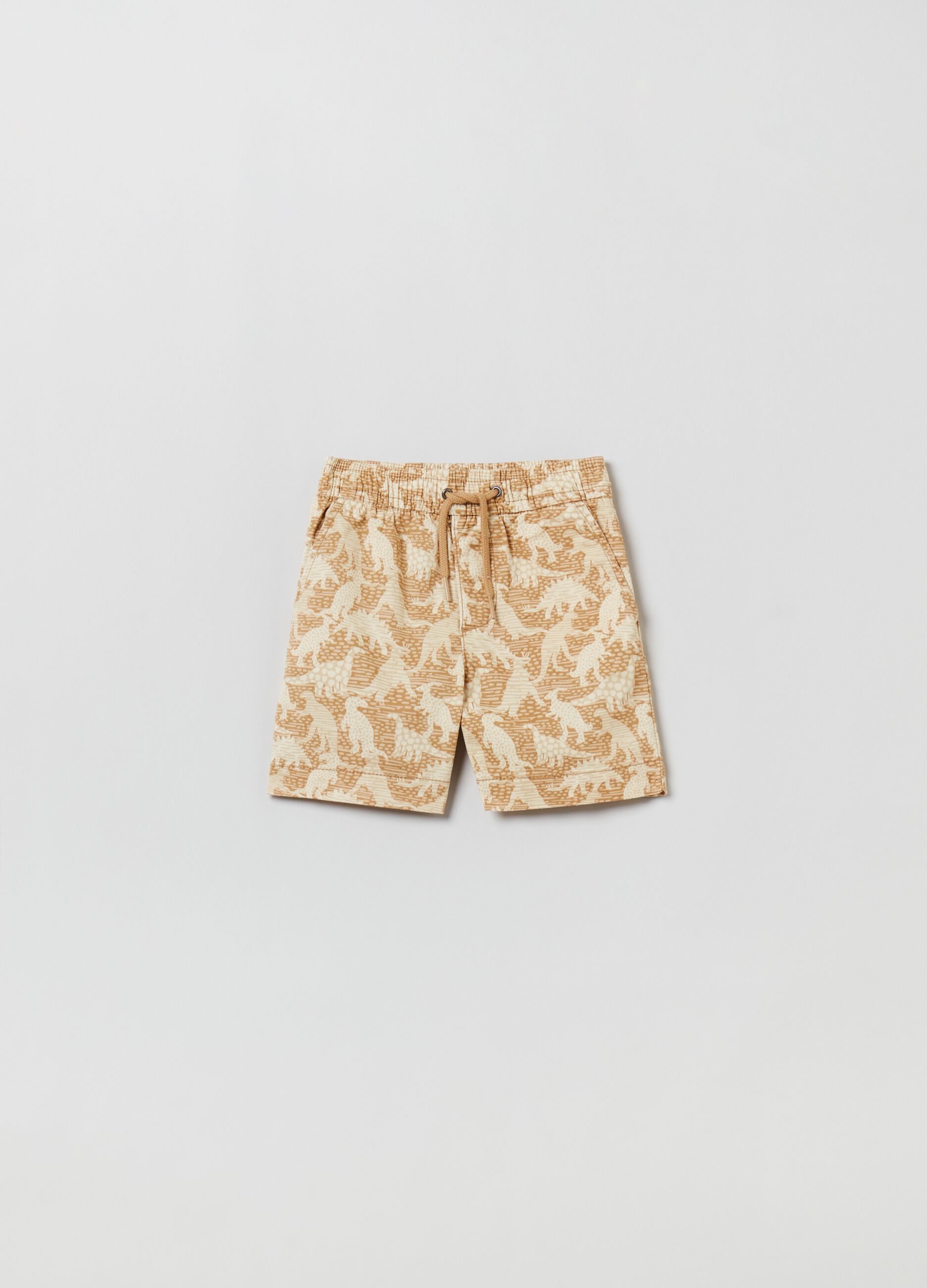 Bermuda shorts with drawstring and dinosaur print