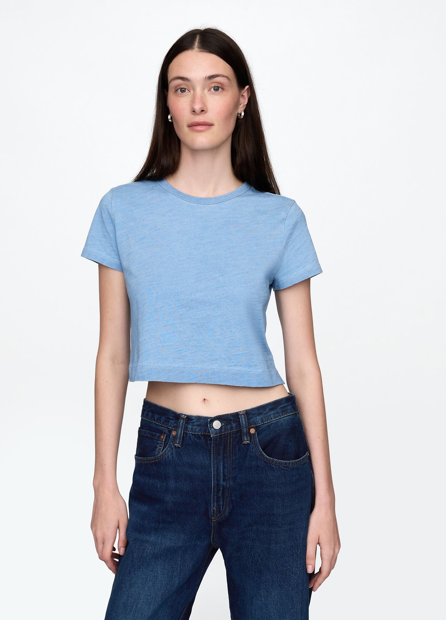 T-shirt cropped azzurra in cotone