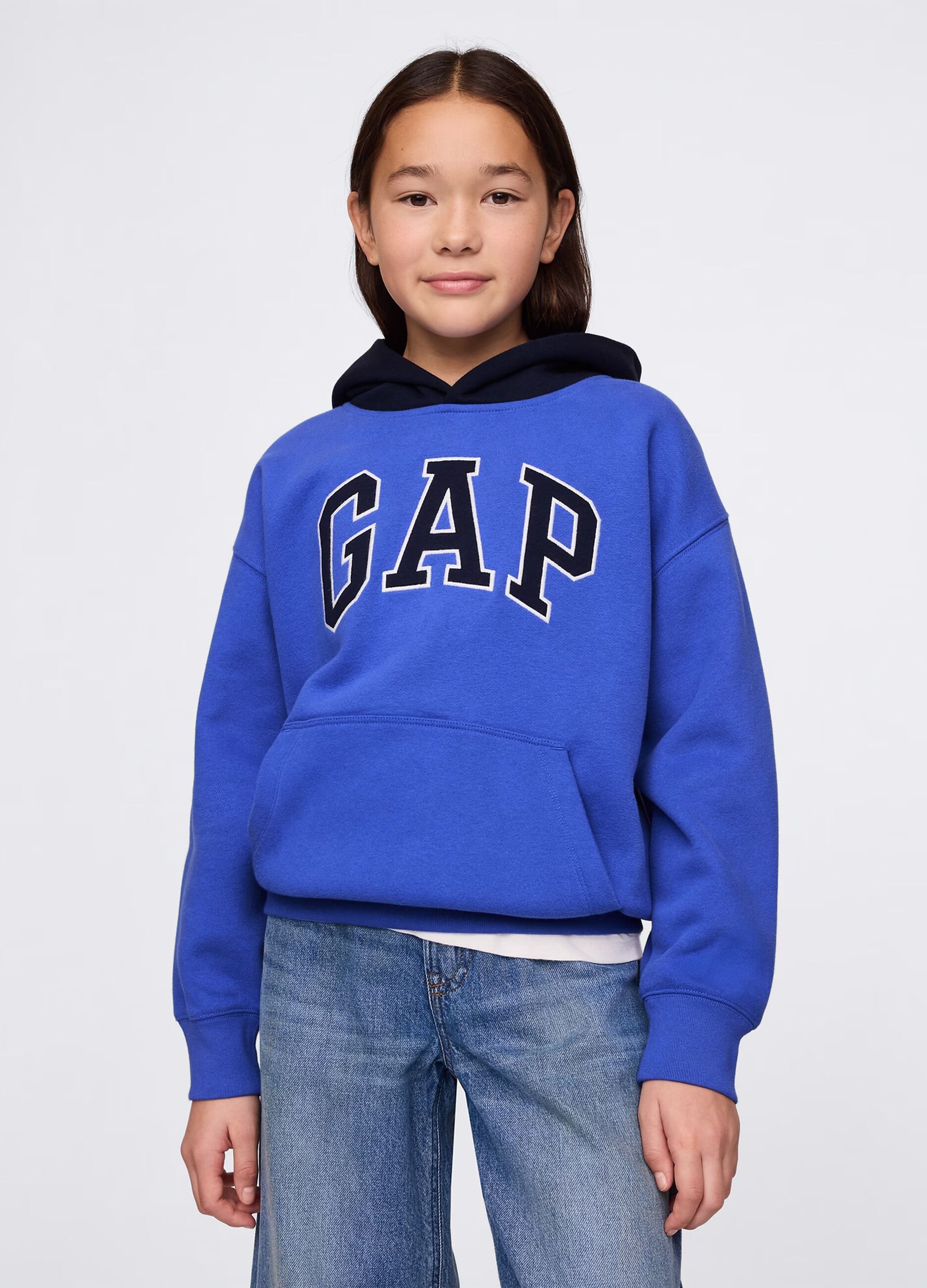 Blue sweatshirt with hood and logo embroidery_1