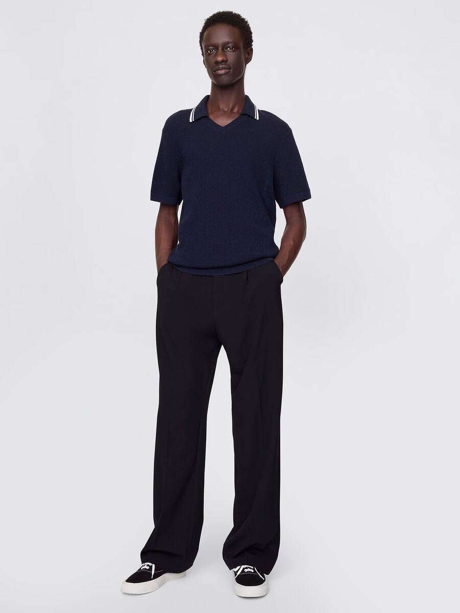 Polo traforata in cotone blu Uomo_1