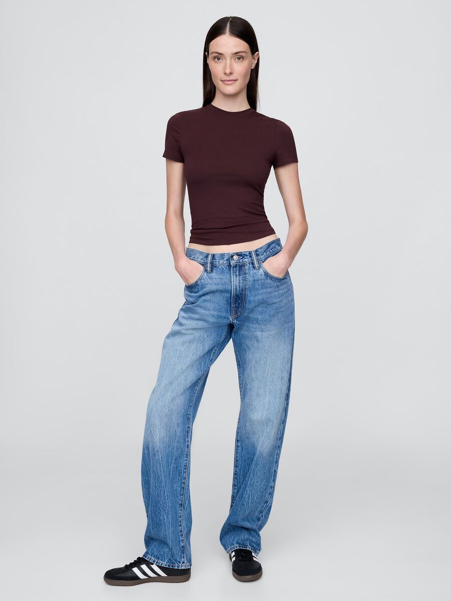 T-shirt viola elasticizzata a maniche corte Donna_1