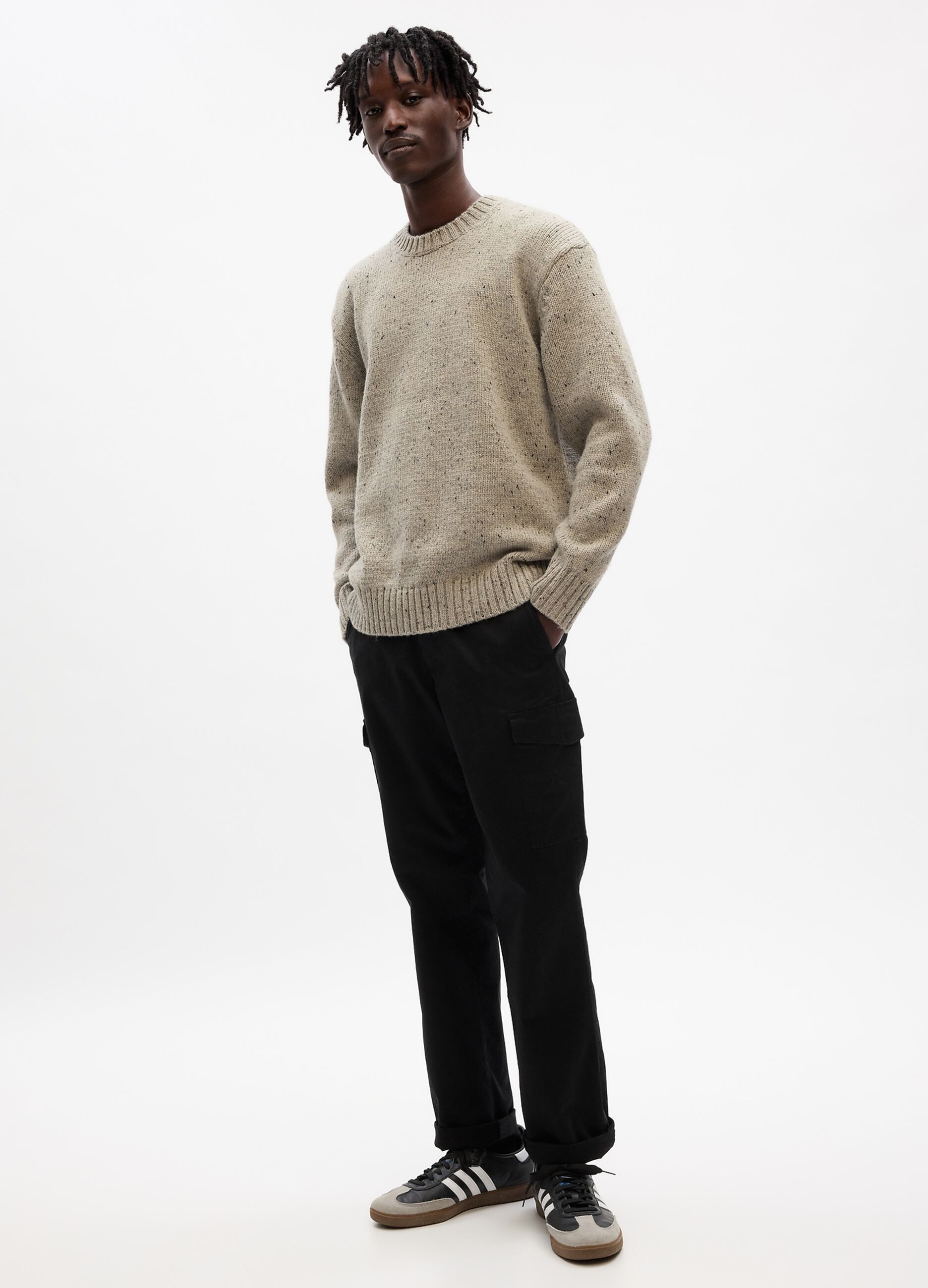 Pullover girocollo con effetto mouline_1