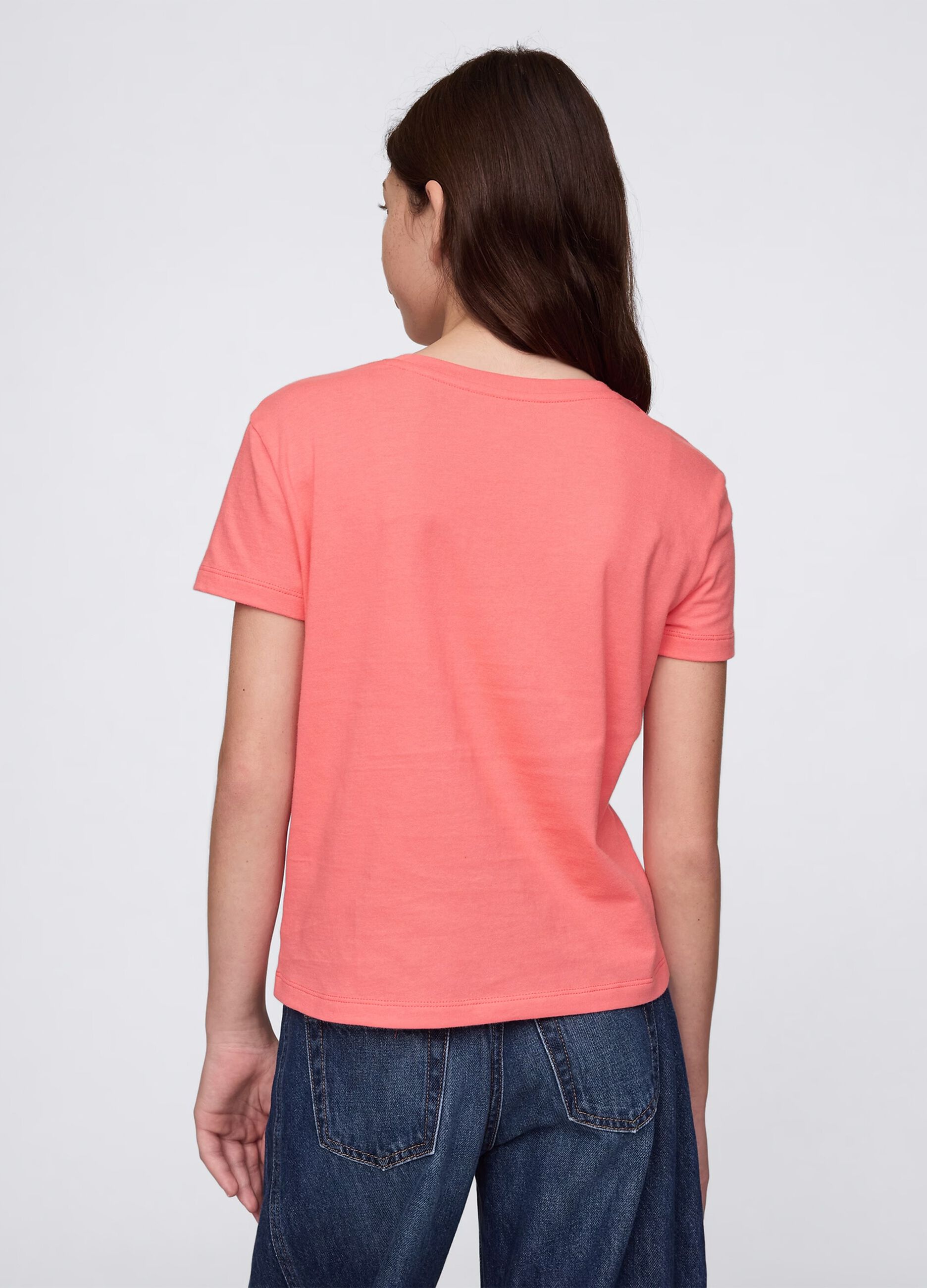 T-shirt rosa in cotone con stampa fiori_1