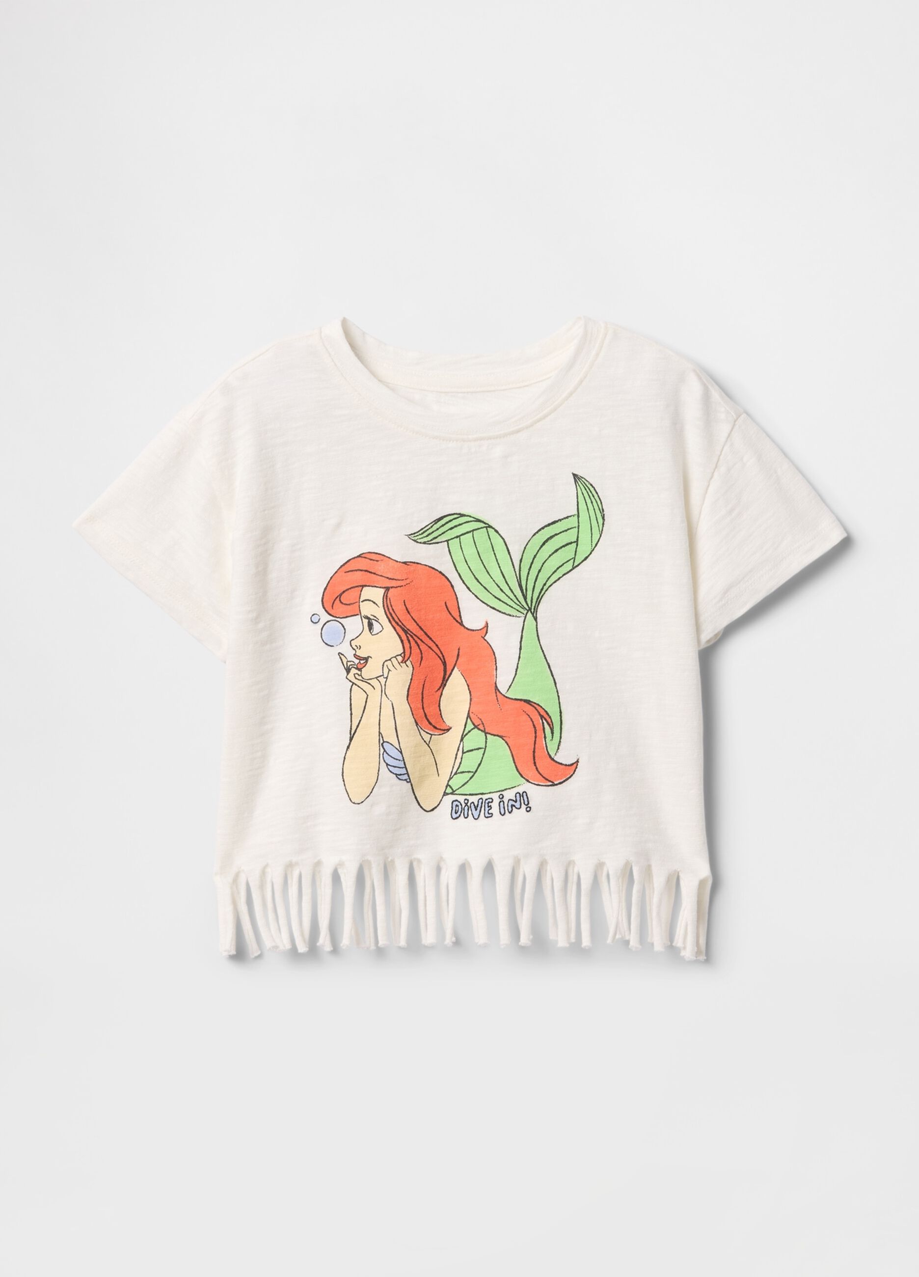 T-shirt bianca a frange con stampa sirena GAP Kids