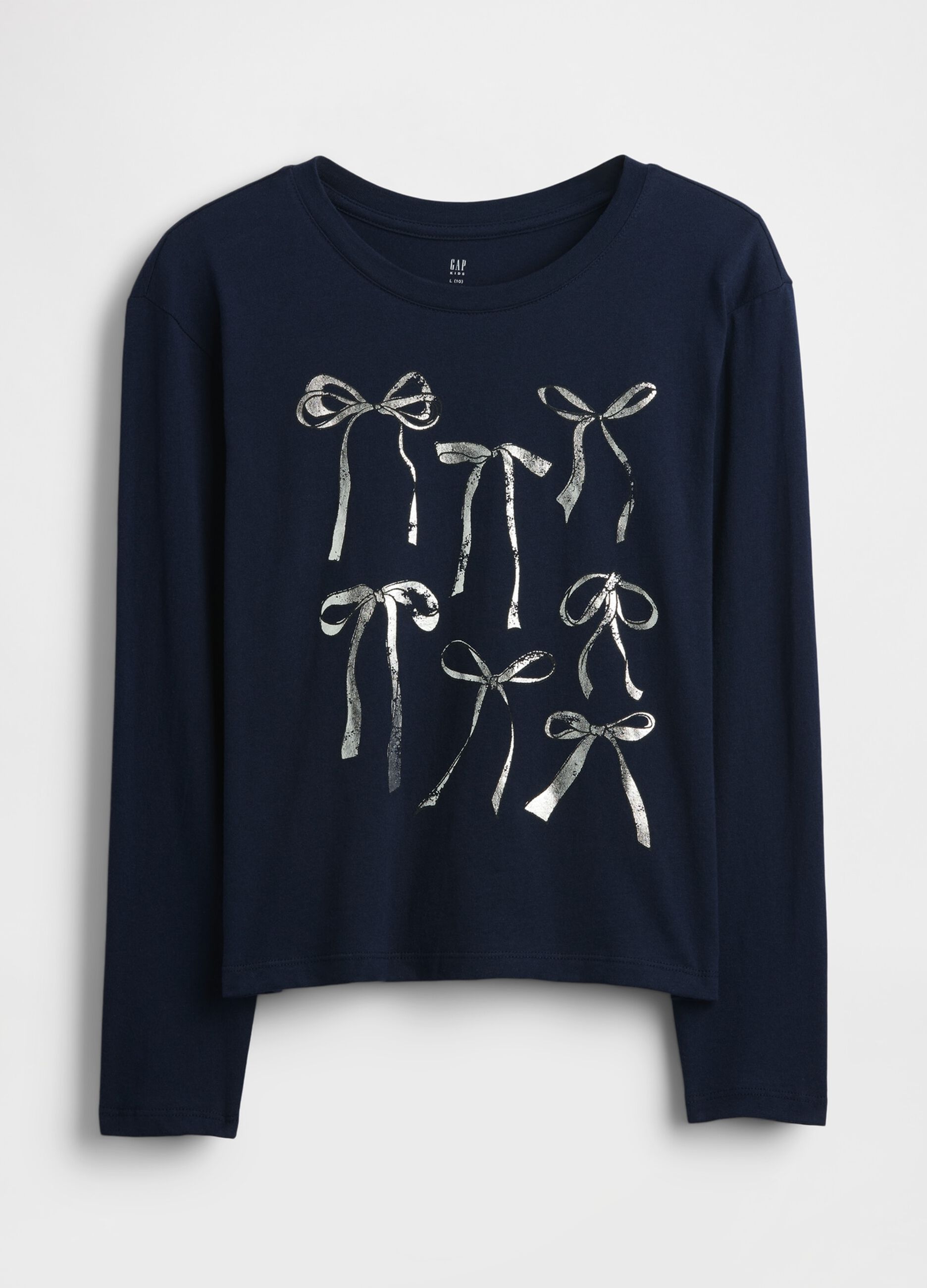 Long-sleeved blue cotton shirt with bows