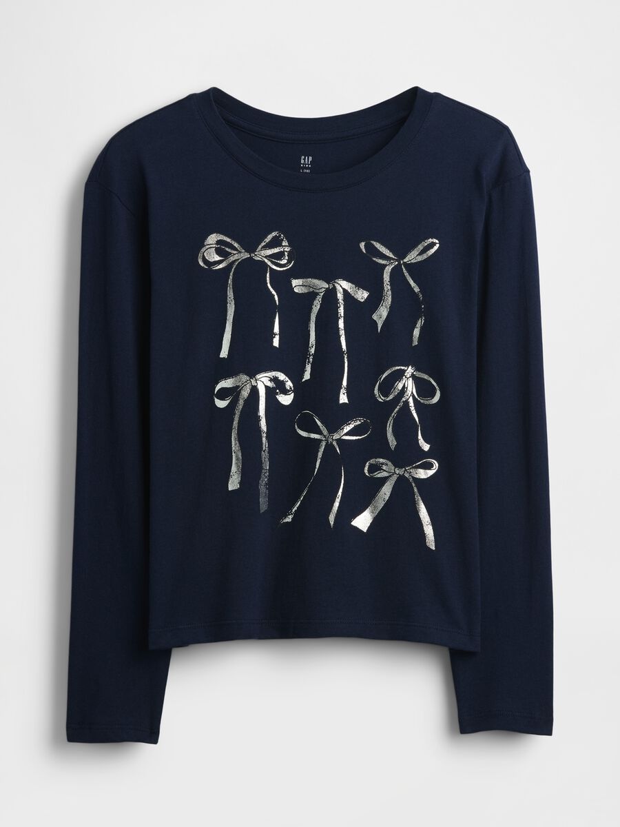 Long-sleeved blue cotton shirt with bows Girl_2