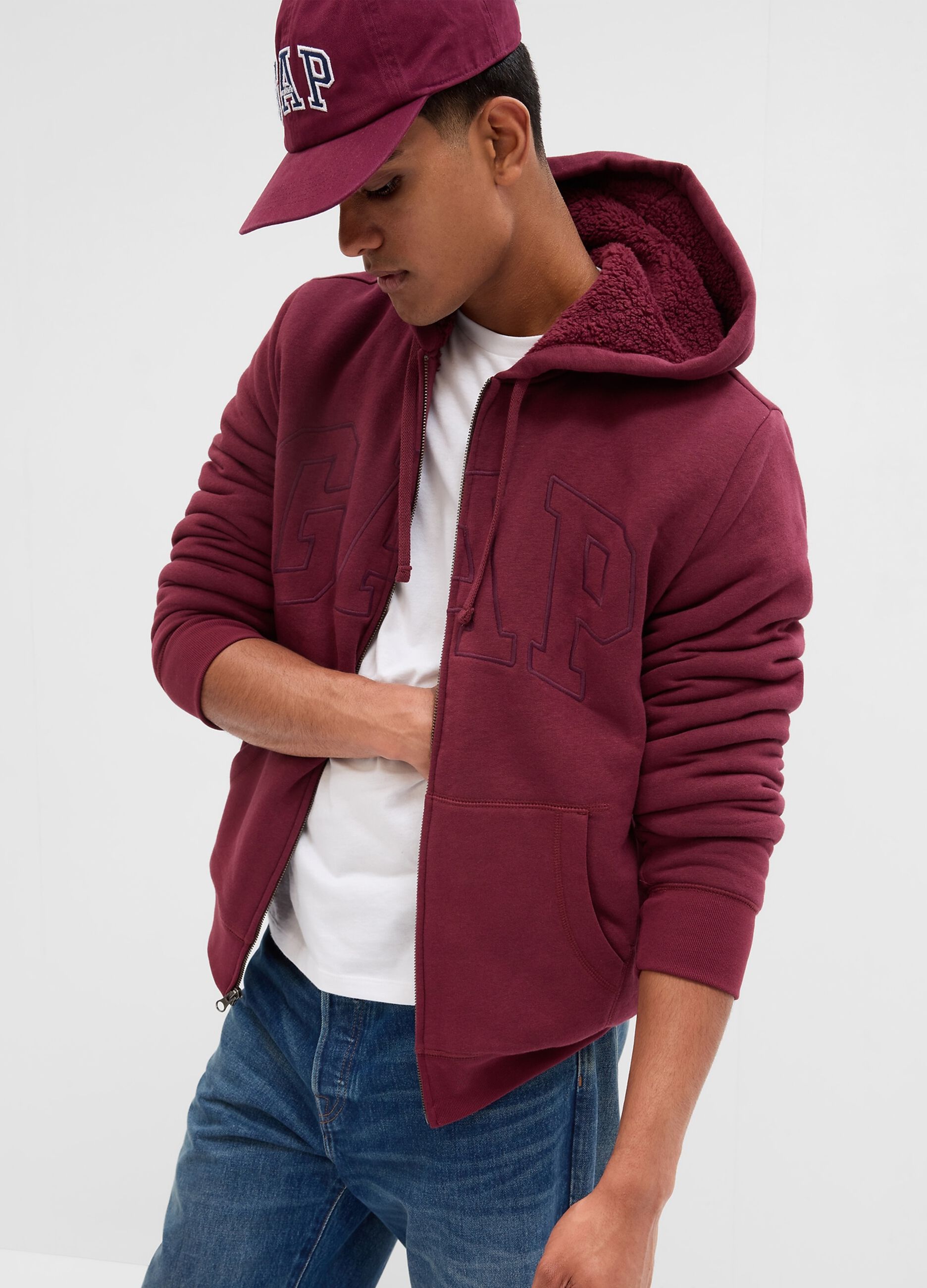 Full-zip con interno in sherpa ricamo logo