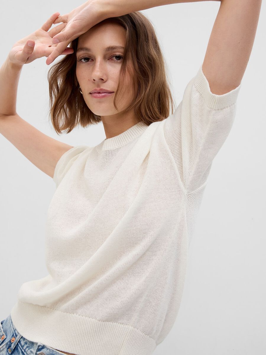 Elbow-length pullover in linen and cotton_4