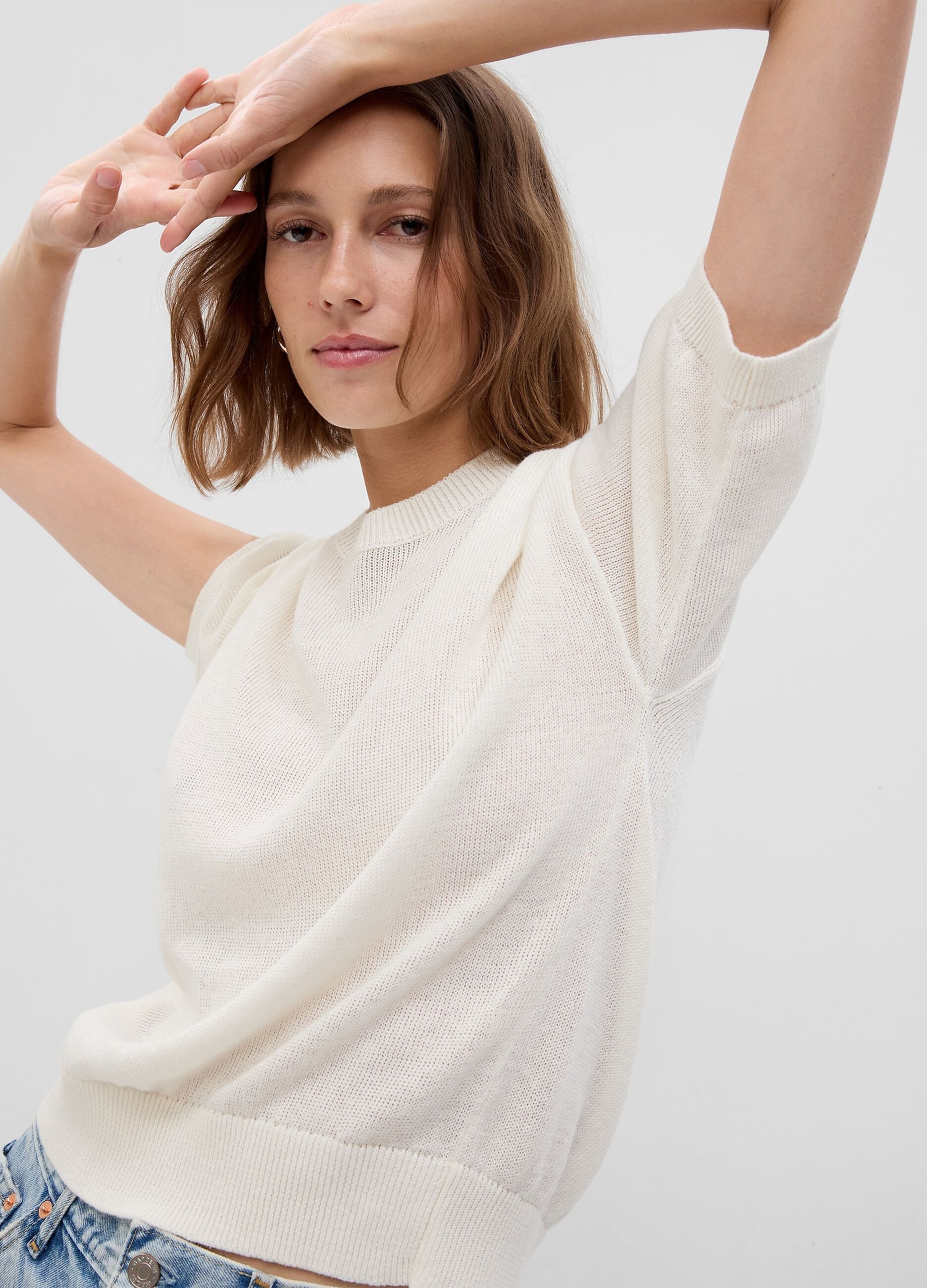 Elbow-length pullover in linen and cotton_4