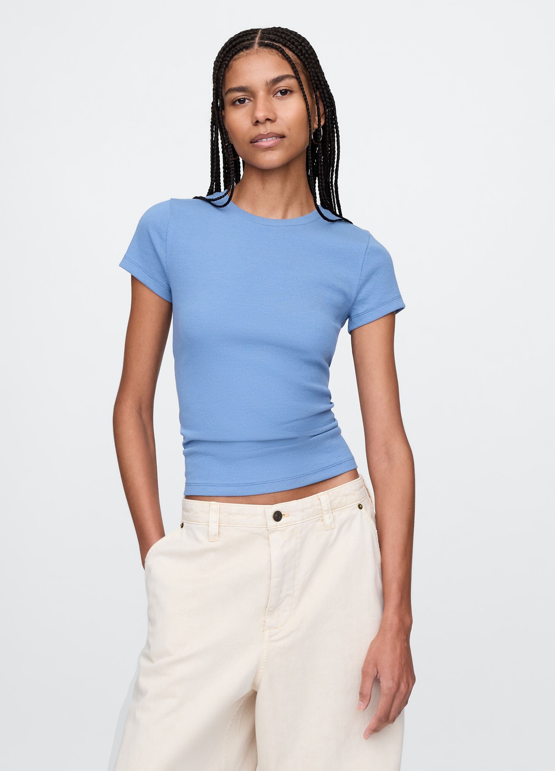 T-shirt slim fit in cotone a costine 