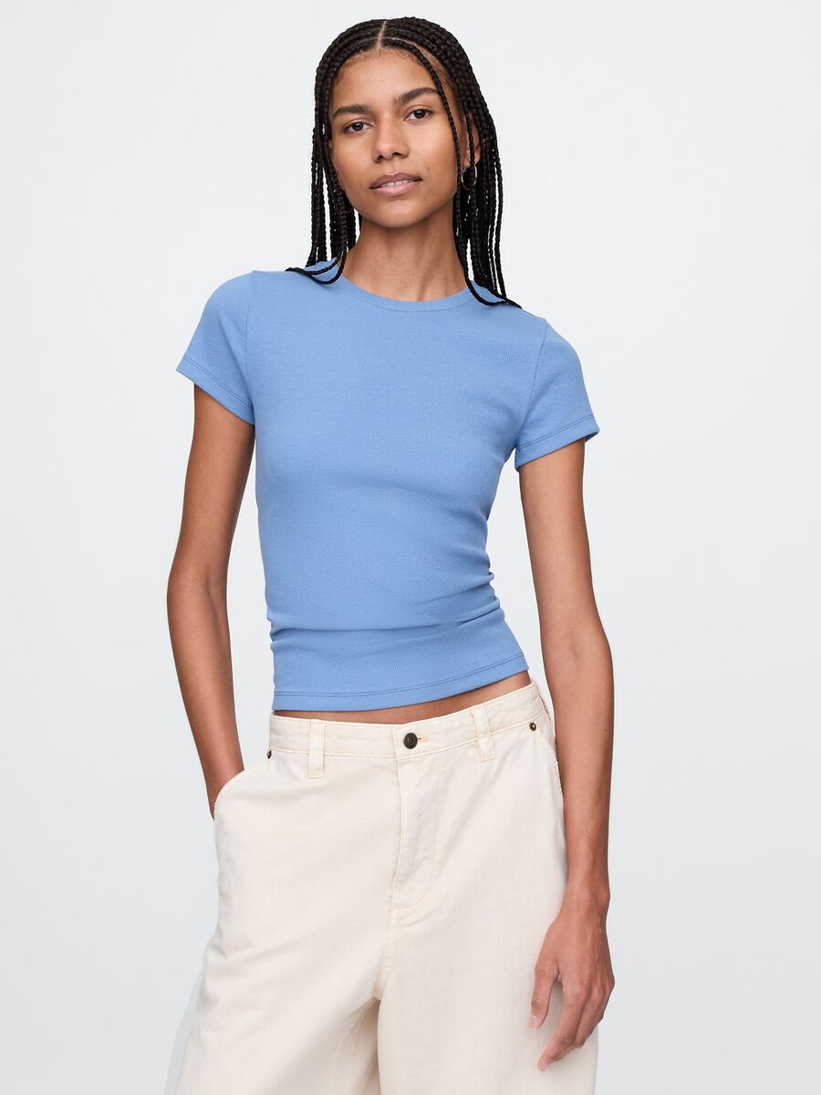 T-shirt slim fit in cotone a costine  Woman_0