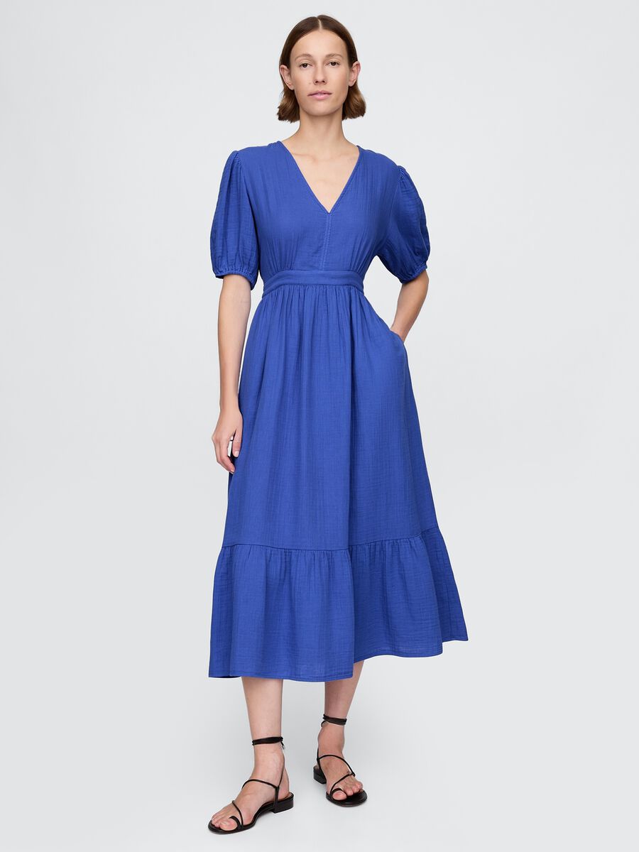 Abito midi blu a maniche corte Woman_0