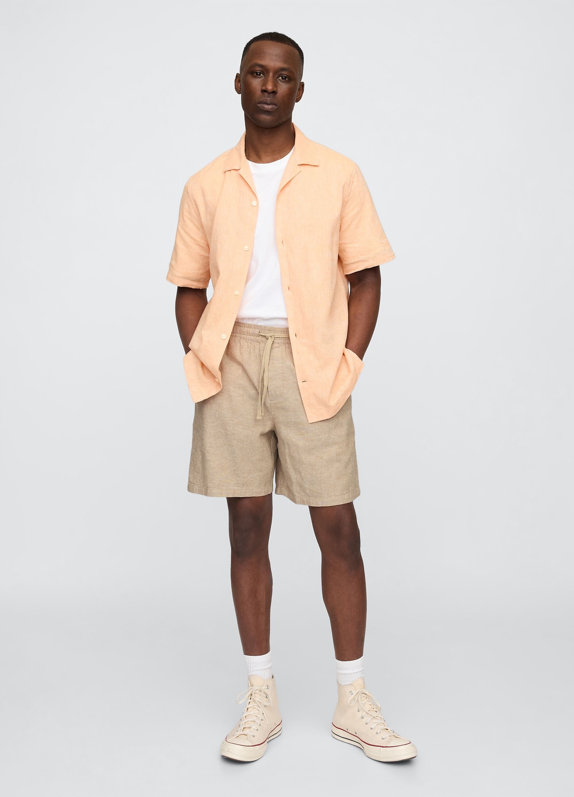 Shorts in misto cotone e lino