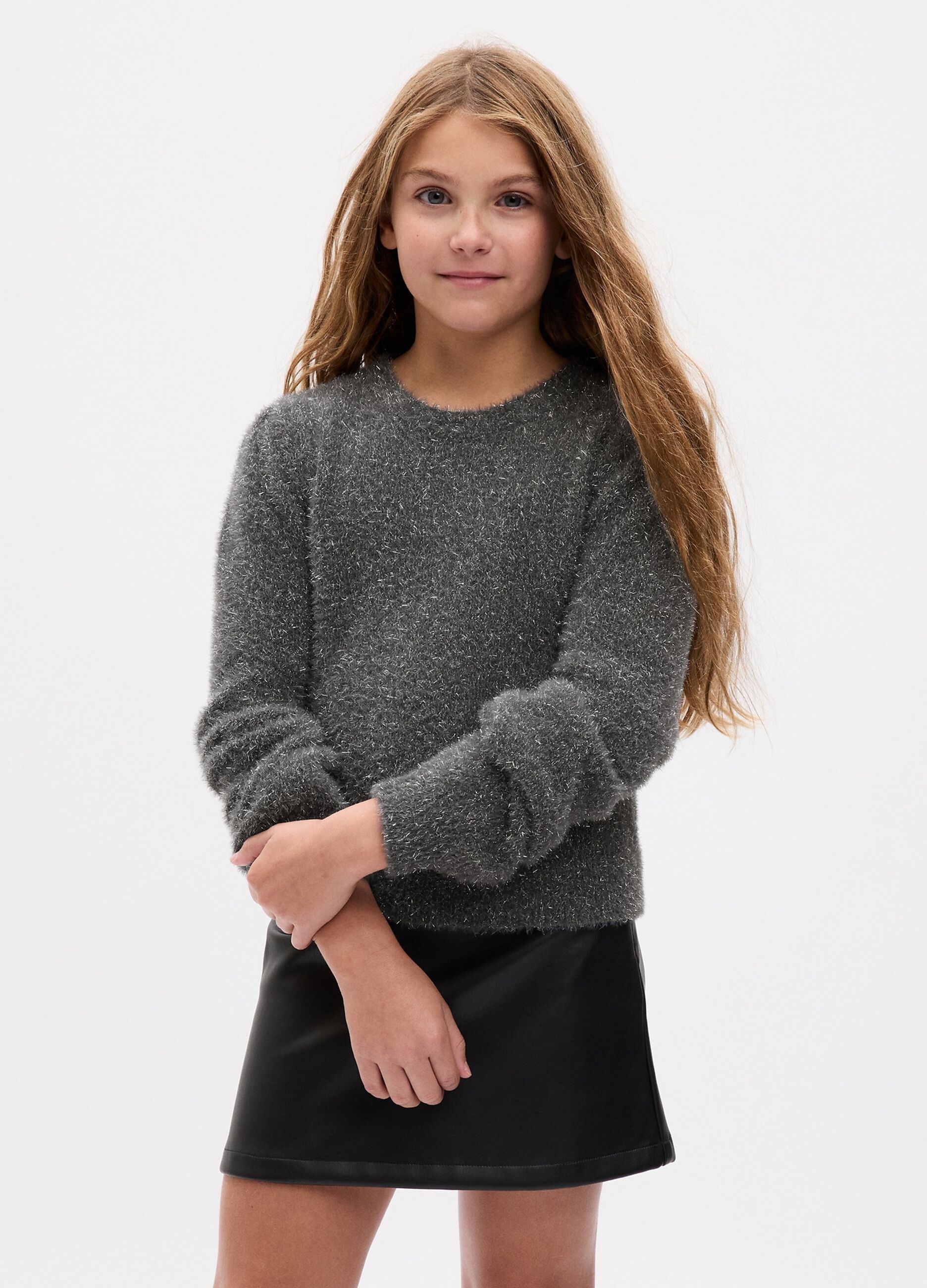 Furry yarn pullover with lurex