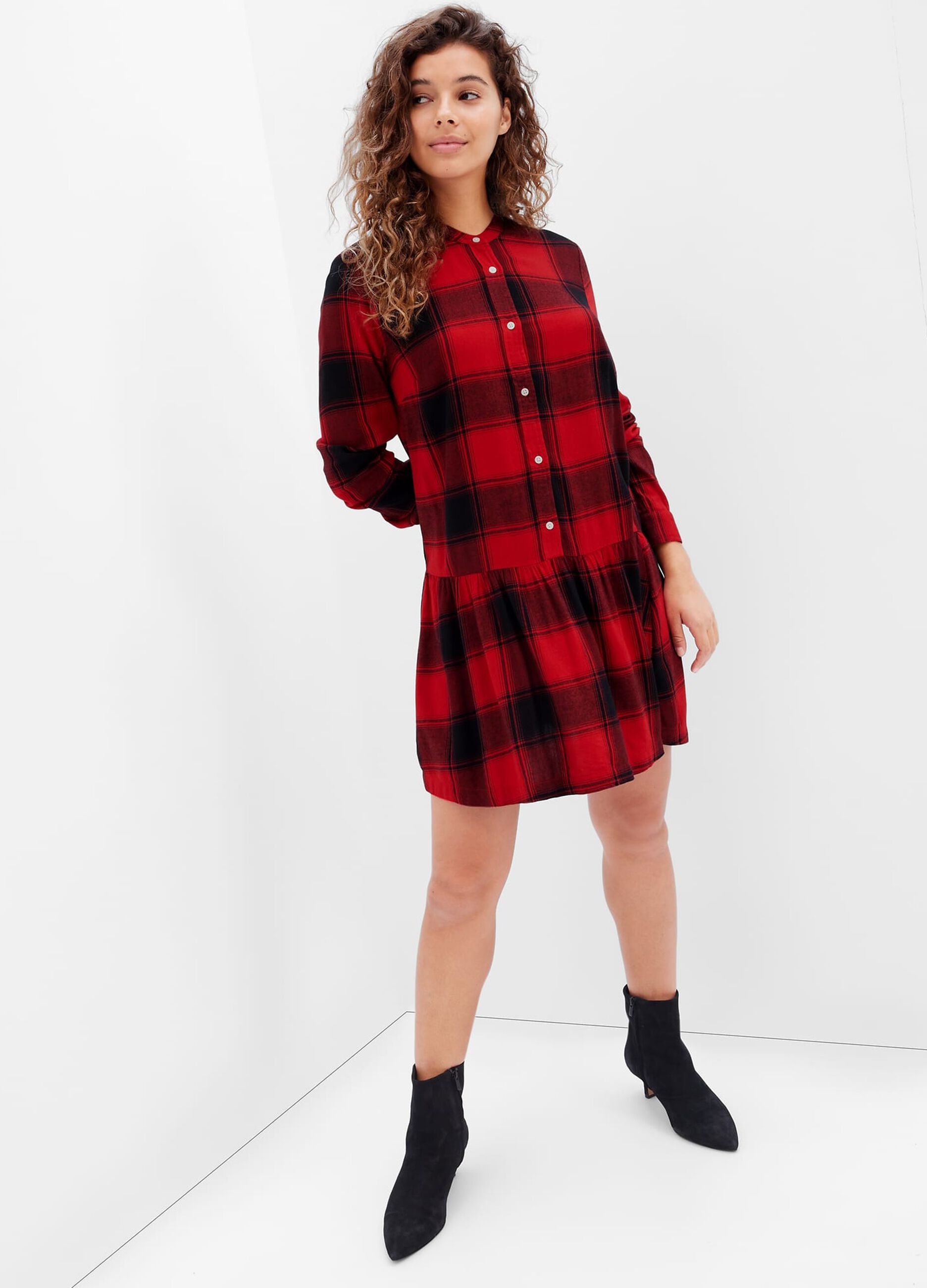 Short shirt dress with check pattern