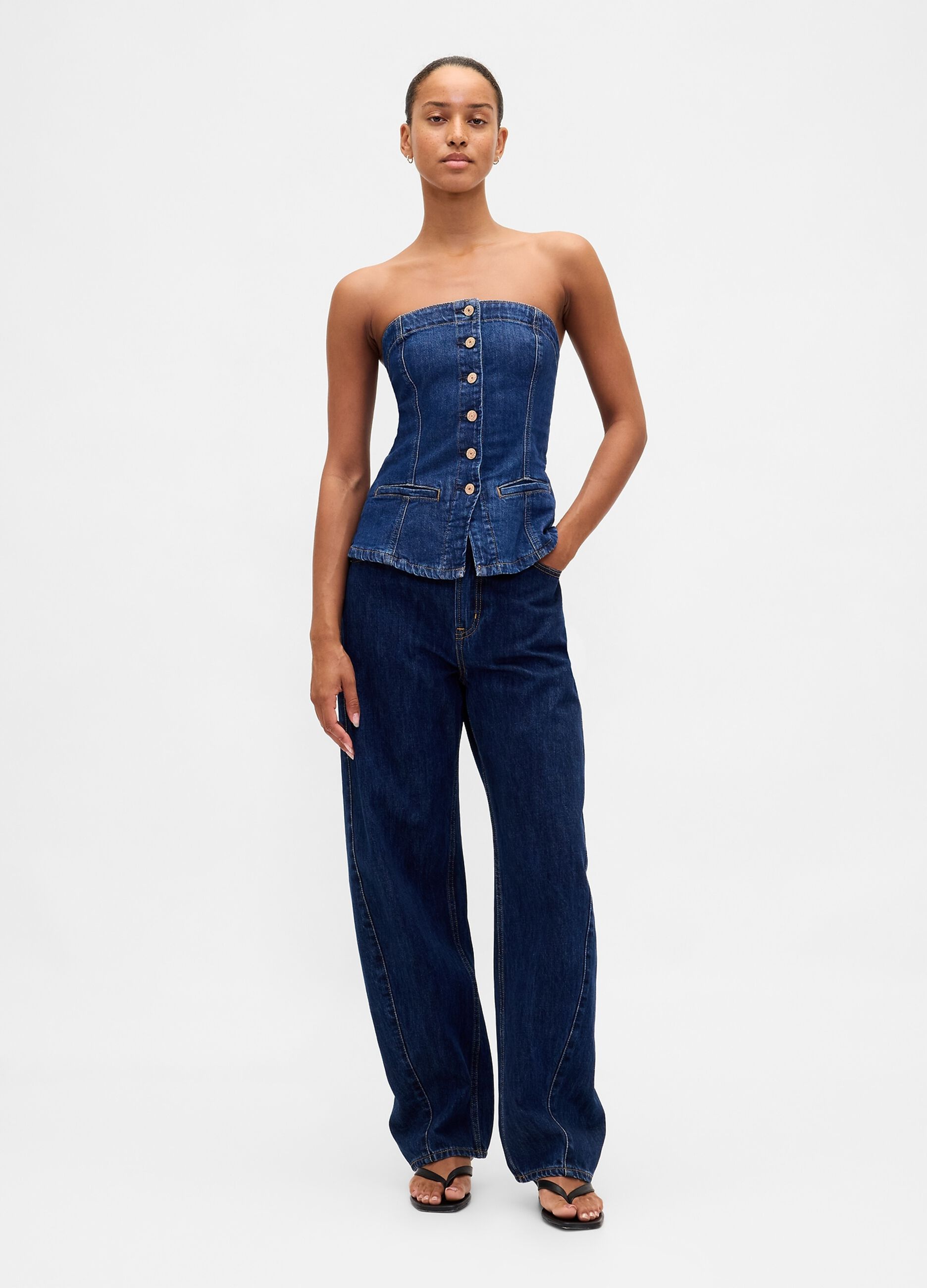 Gilet denim elasticizzato con bottoni_2