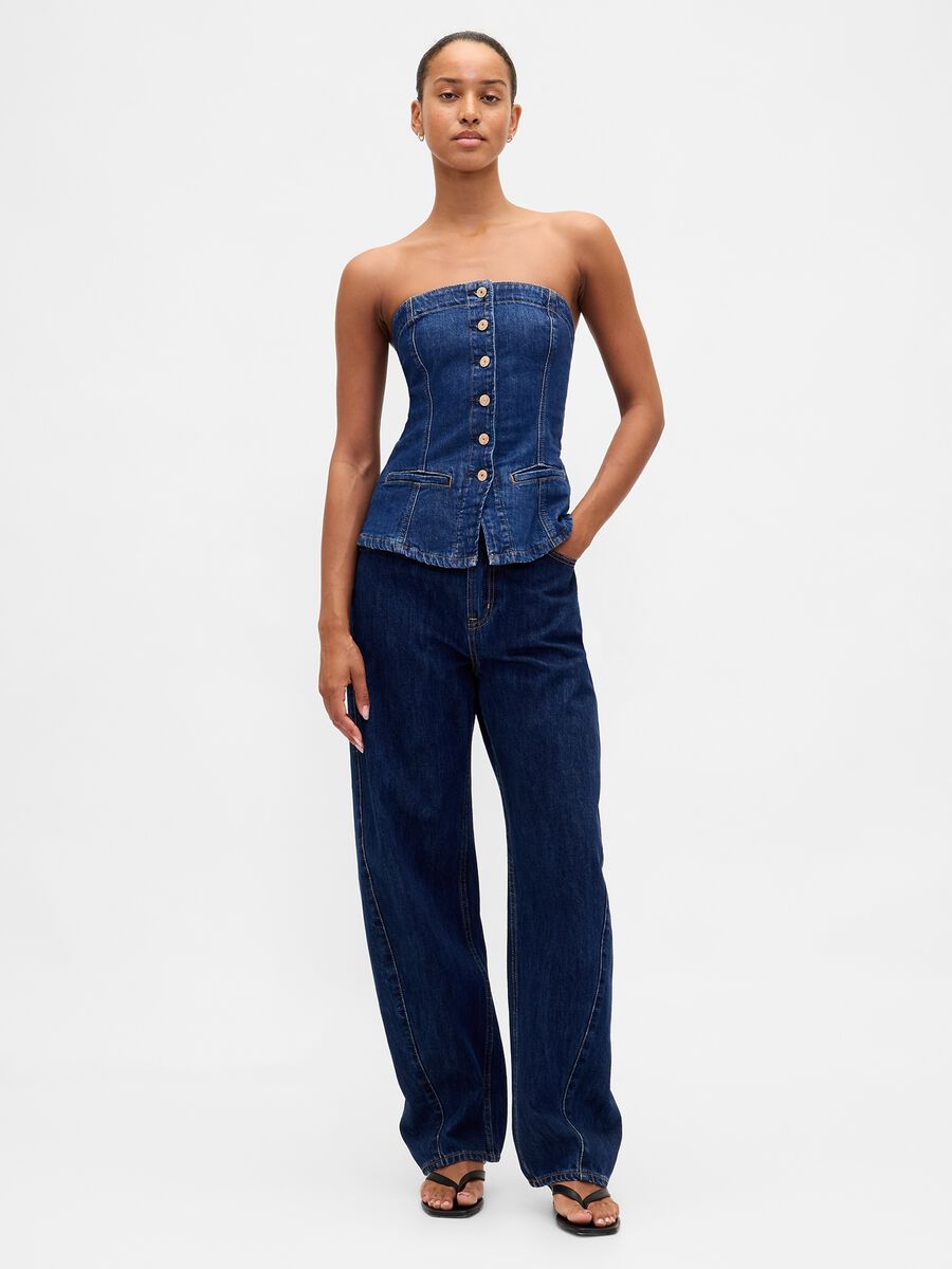 Gilet denim elasticizzato con bottoni Donna_2