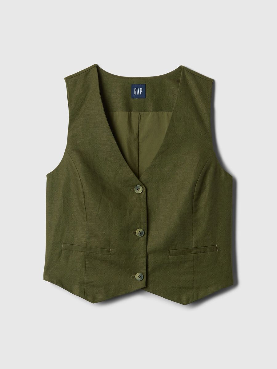 Viscose and linen gilet with V neck Woman_3