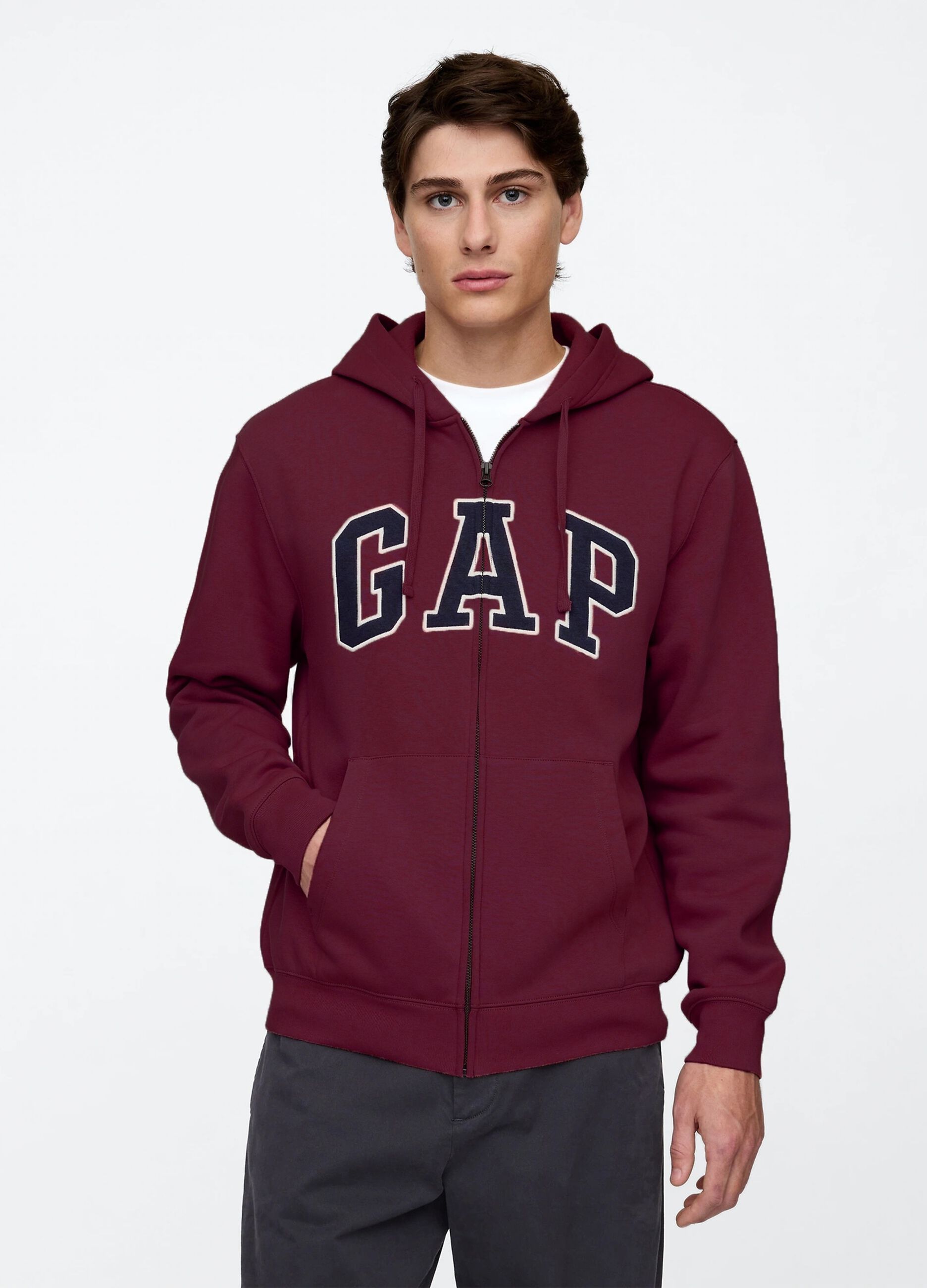 Felpa rossa con cappuccio e zip completa