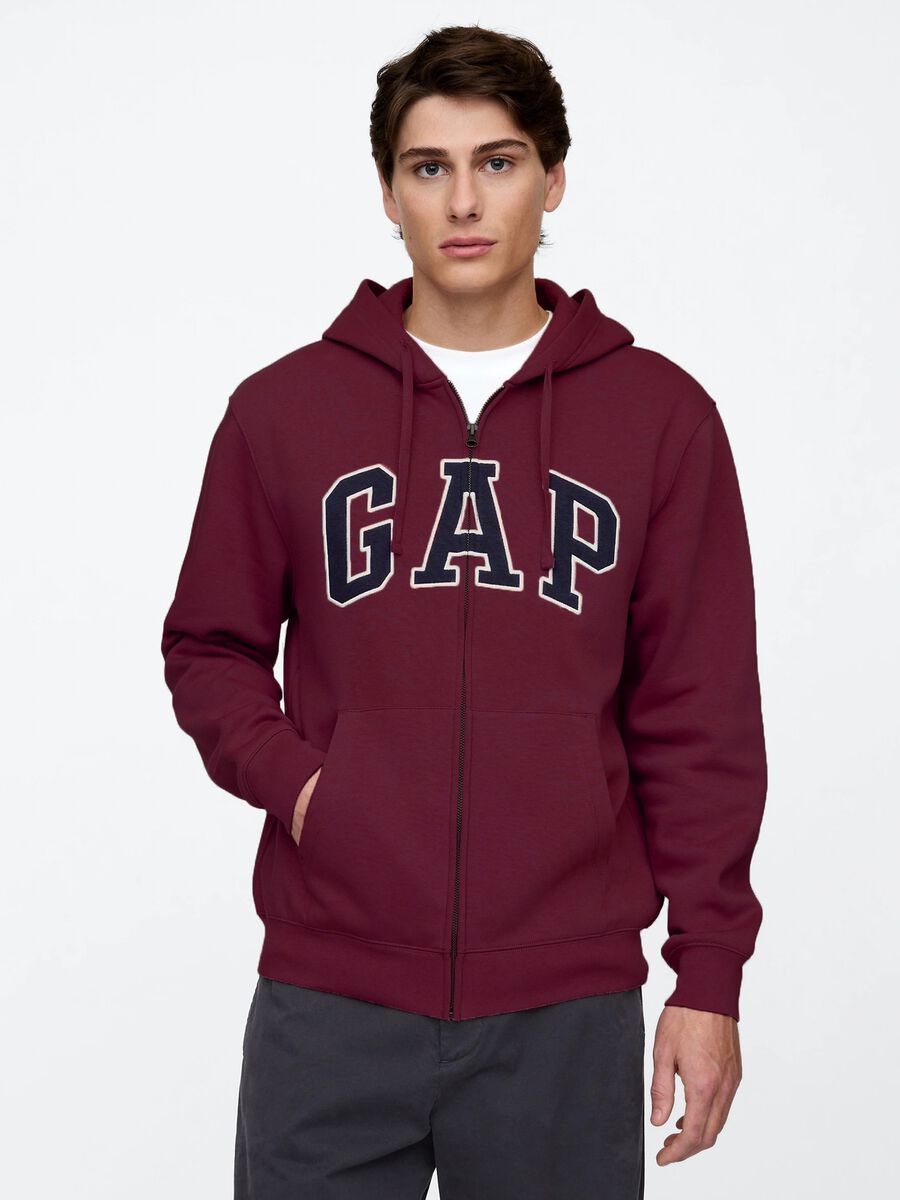 Felpa rossa con cappuccio e zip completa Uomo_0