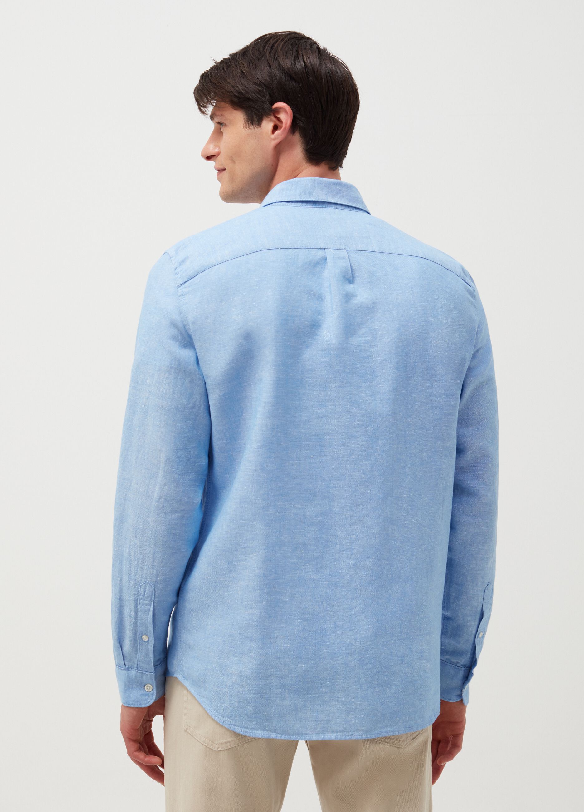 Camicia in lino e cotone tinta unita_2