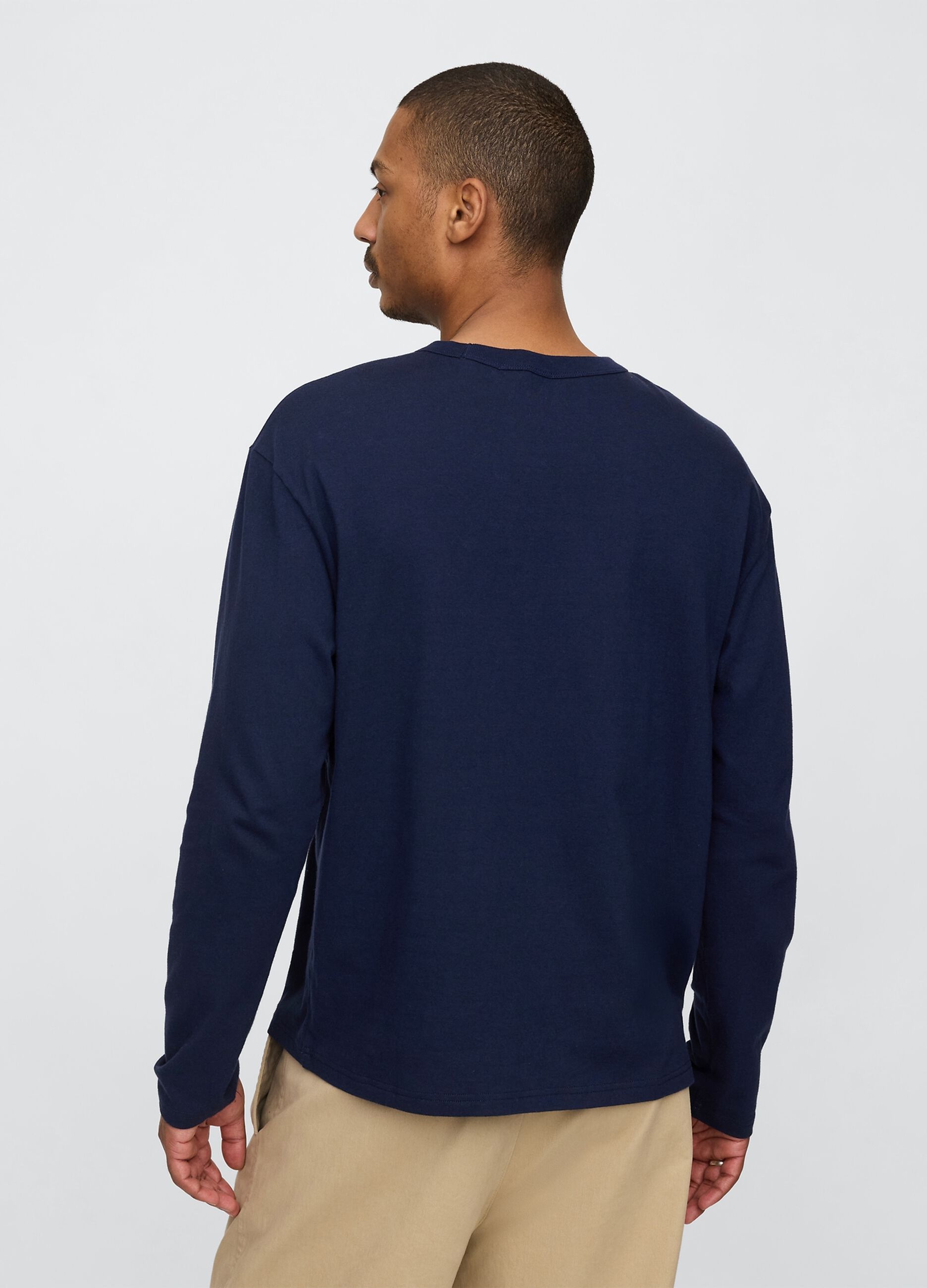 T-shirt a maniche lunghe in cotone blu con logo Gap_2