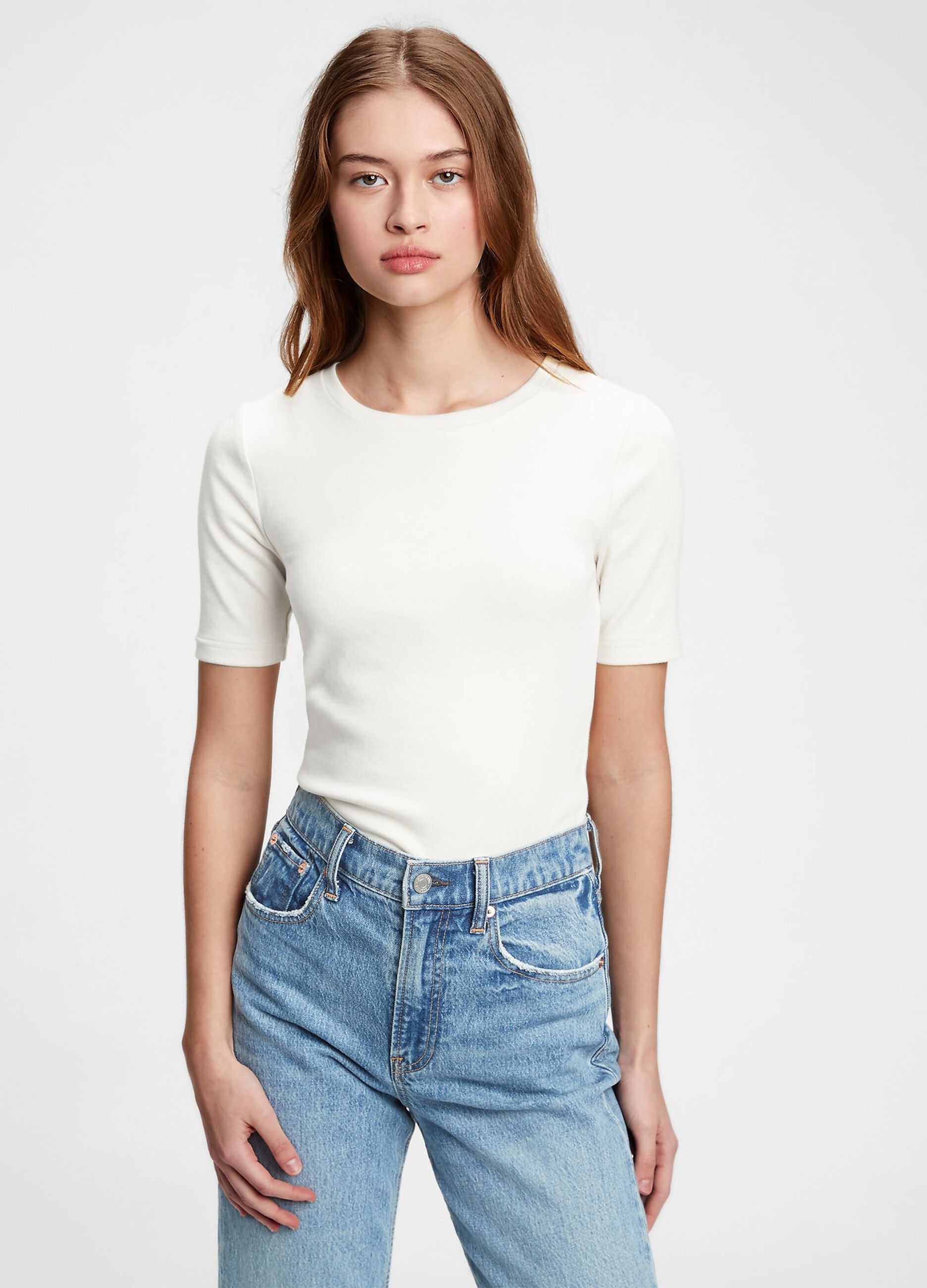 Round-neck t-shirt in stretch cotton and modal