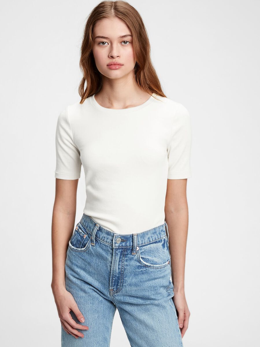 Round-neck t-shirt in stretch cotton and modal Woman_0
