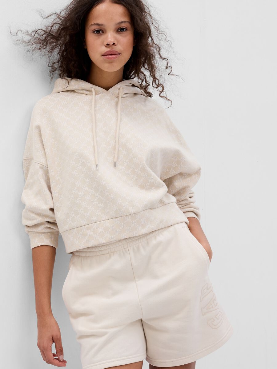 Felpa crop con stampa logo all-over Donna_0