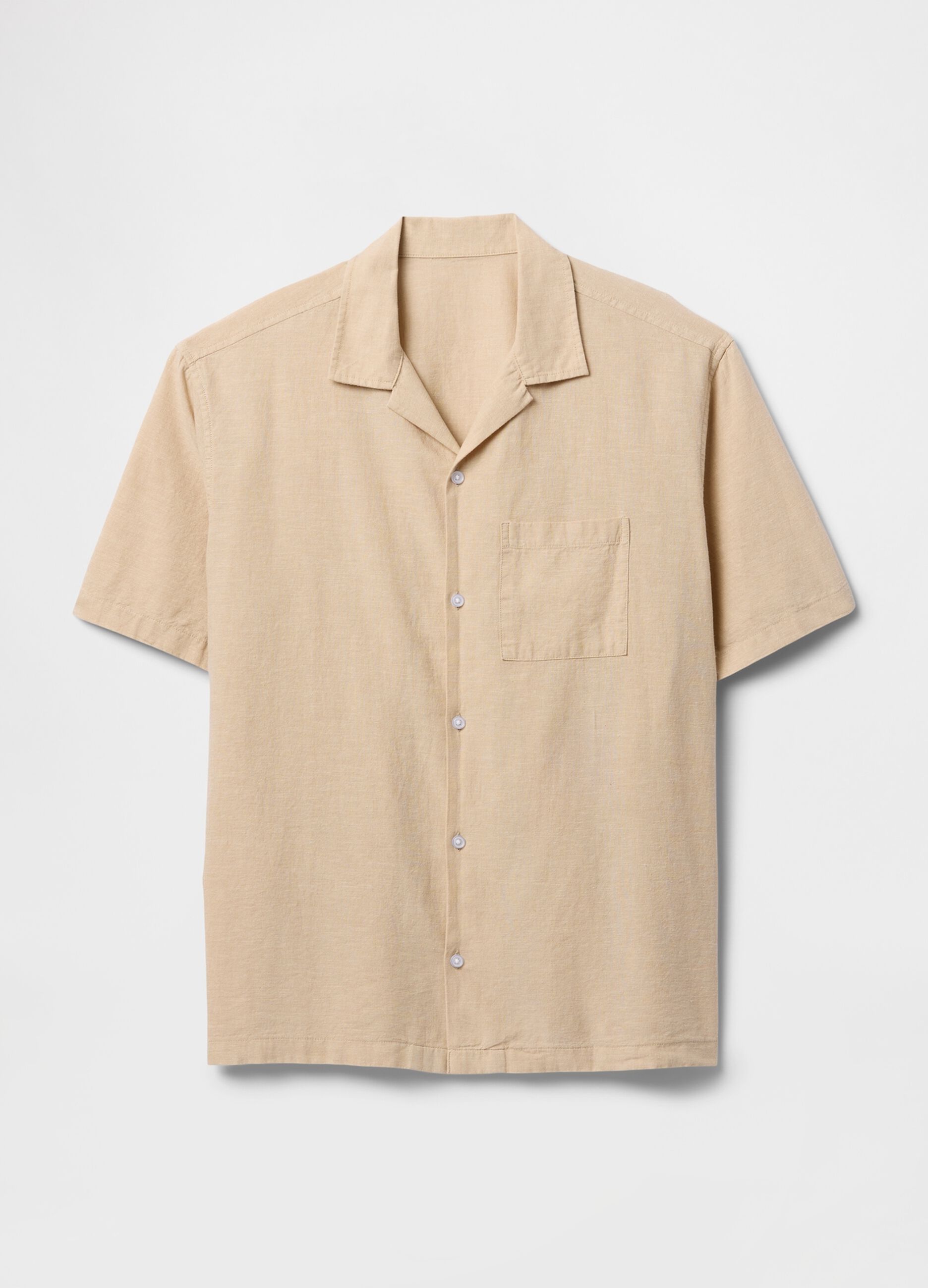 Camicia beige in lino a maniche corte_3