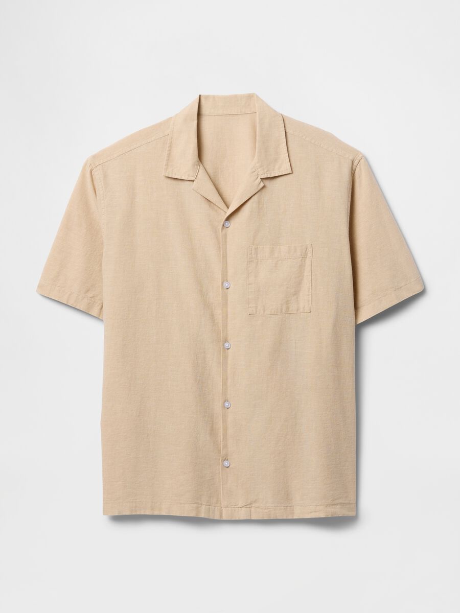 Camicia beige in lino a maniche corte Man_3