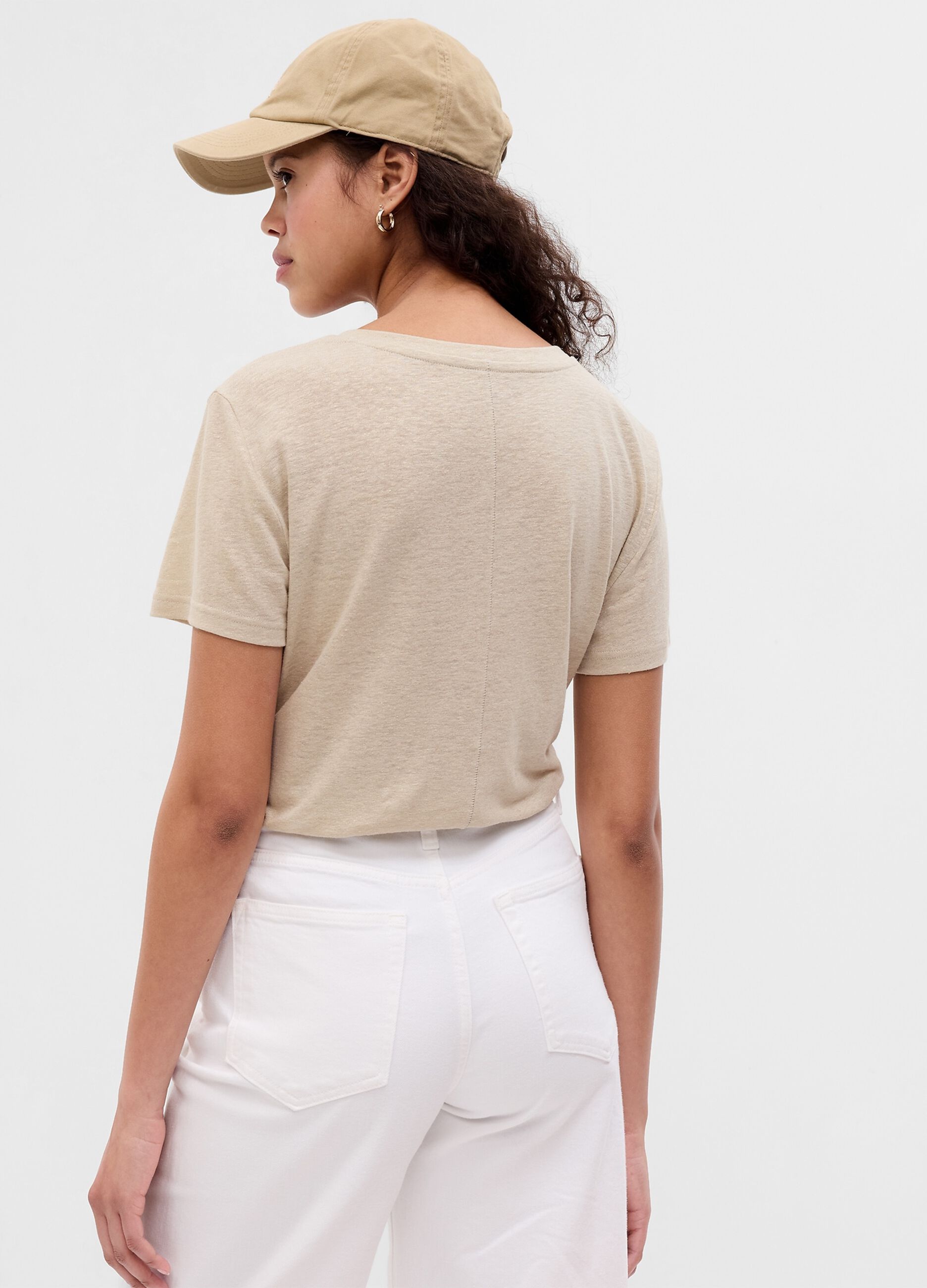 Linen blend T-shirt with V neck_1