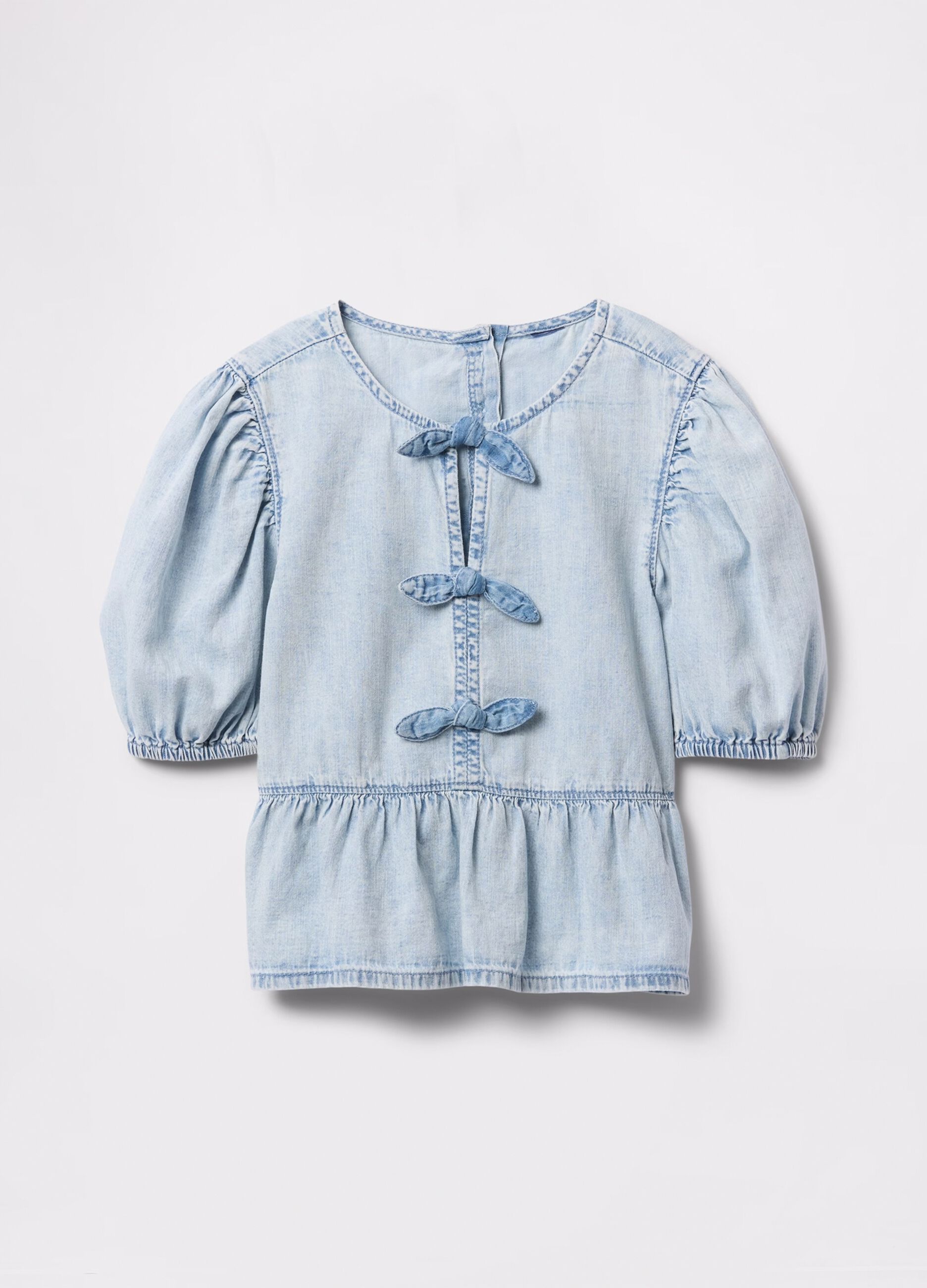 Camicia denim in cotone con fiocchetti_3